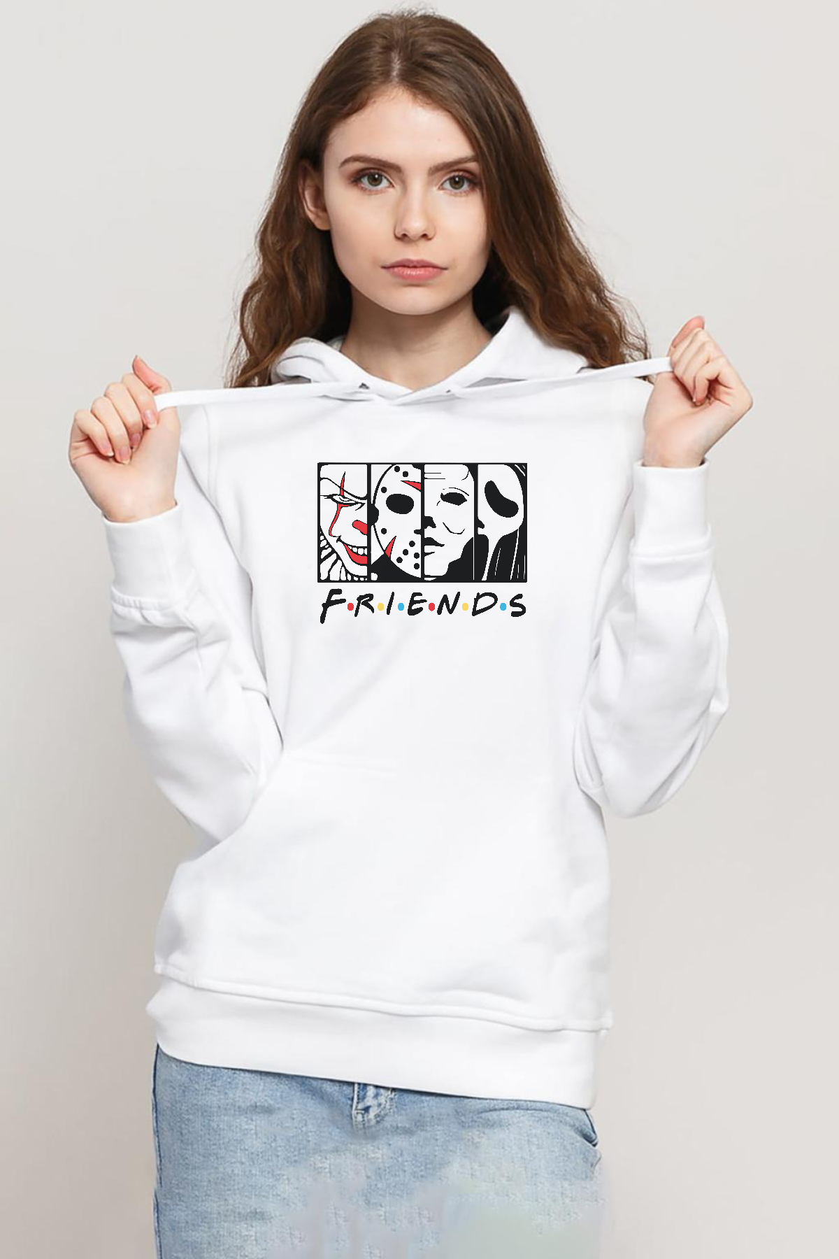 Horror Character Friends Beyaz Kadın 3ip Kapşonlu Sweatshirt