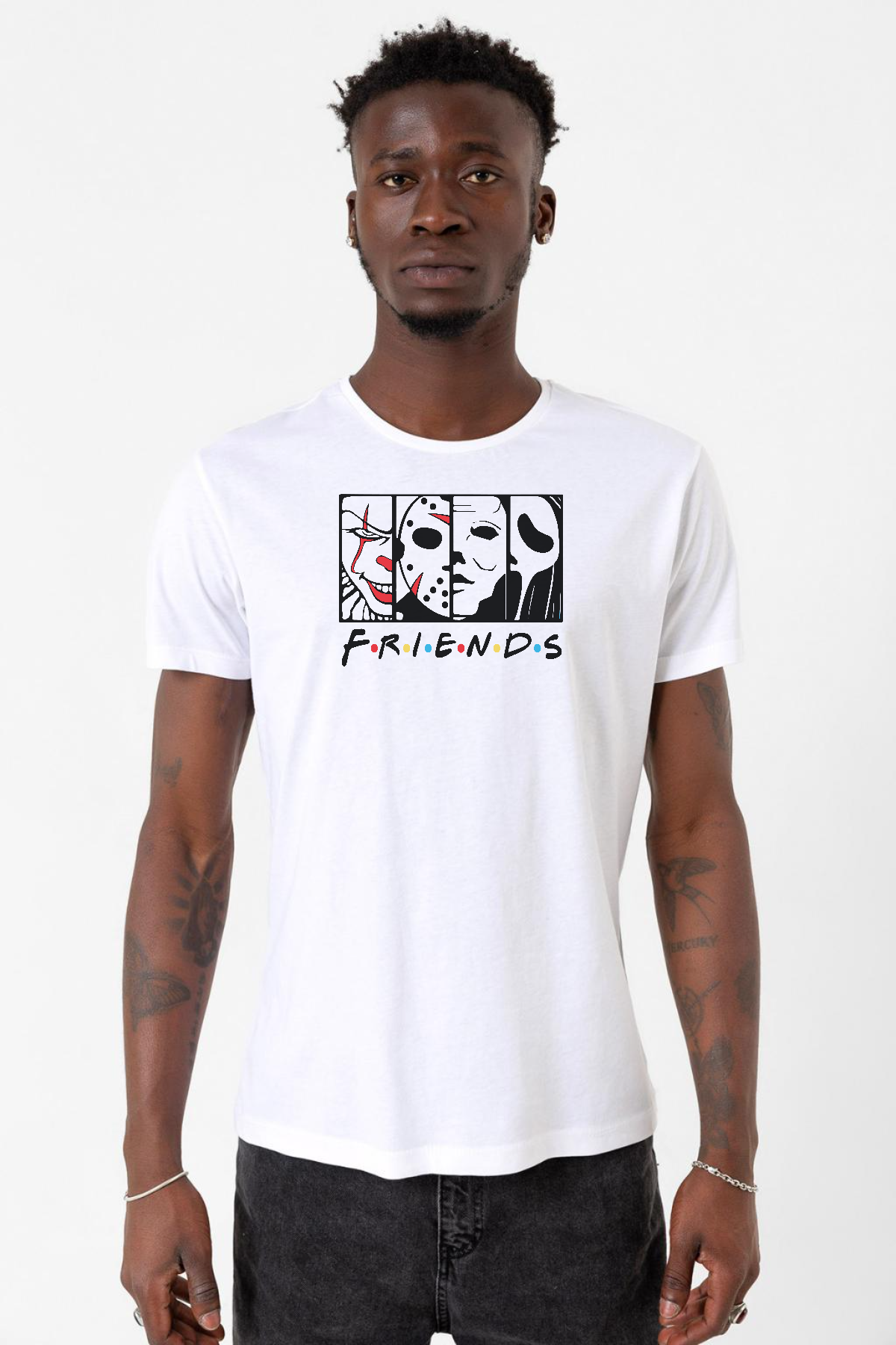 Horror Character Friends Beyaz Erkek Bisikletyaka Tshirt