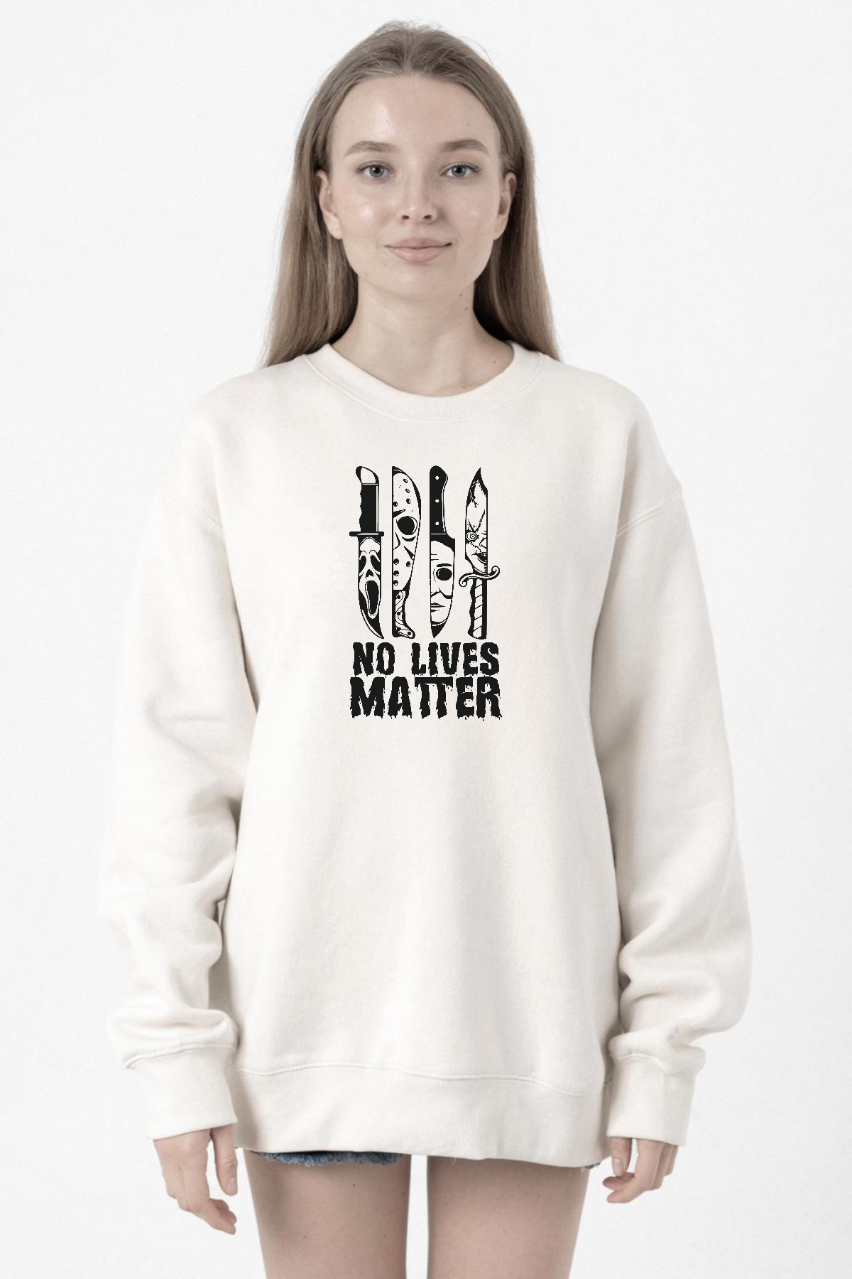 Horror Knifes No Live Matter Beyaz Kadın 2ip Sweatshirt