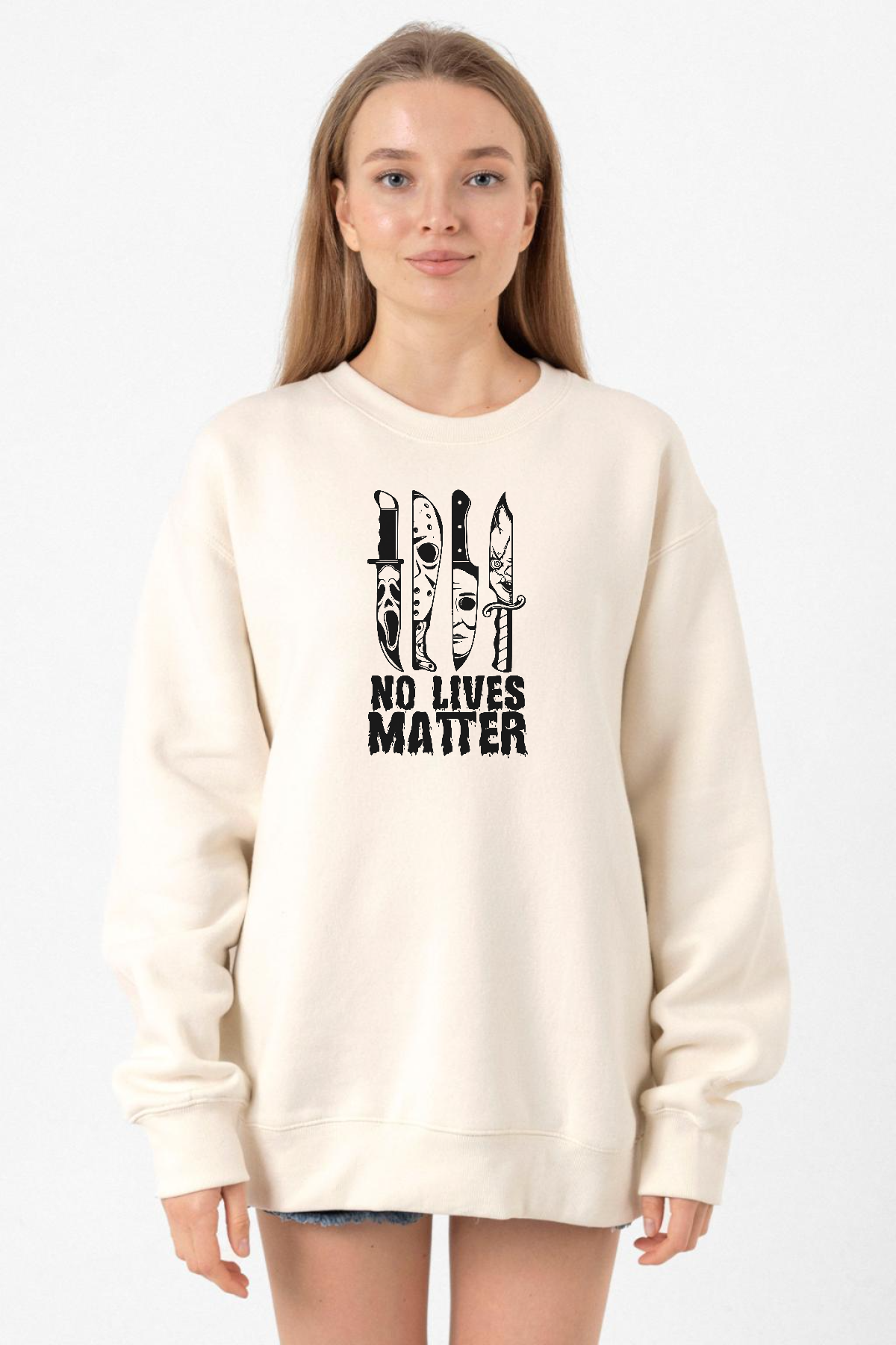 Horror Knifes No Live Matter Ekru Kadın 2ip Sweatshirt