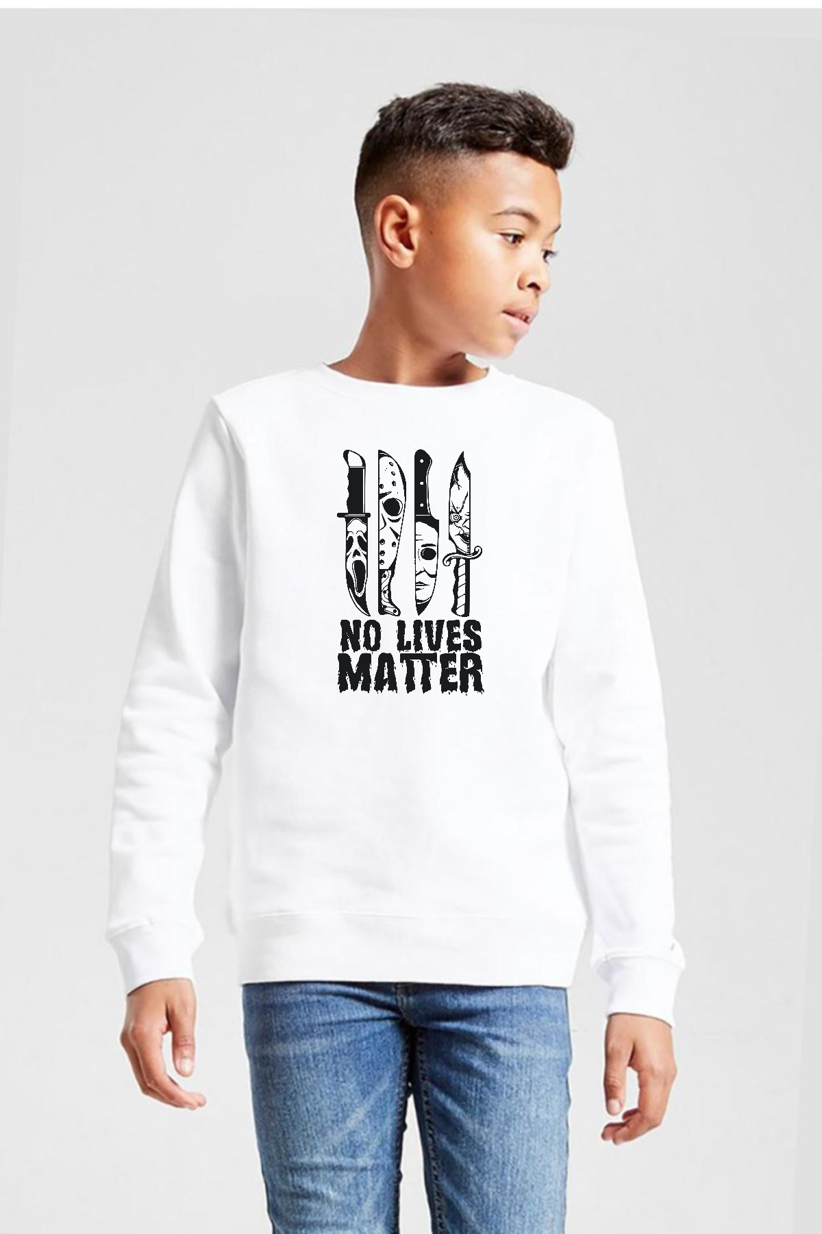 Horror Knifes No Live Matter Beyaz Çocuk 2ip Sweatshirt