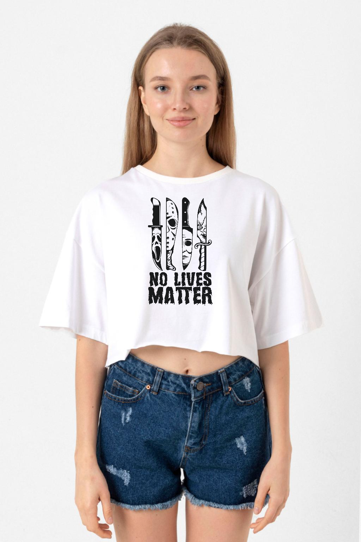 Horror Knifes No Live Matter Beyaz Kadın Crop Tshirt