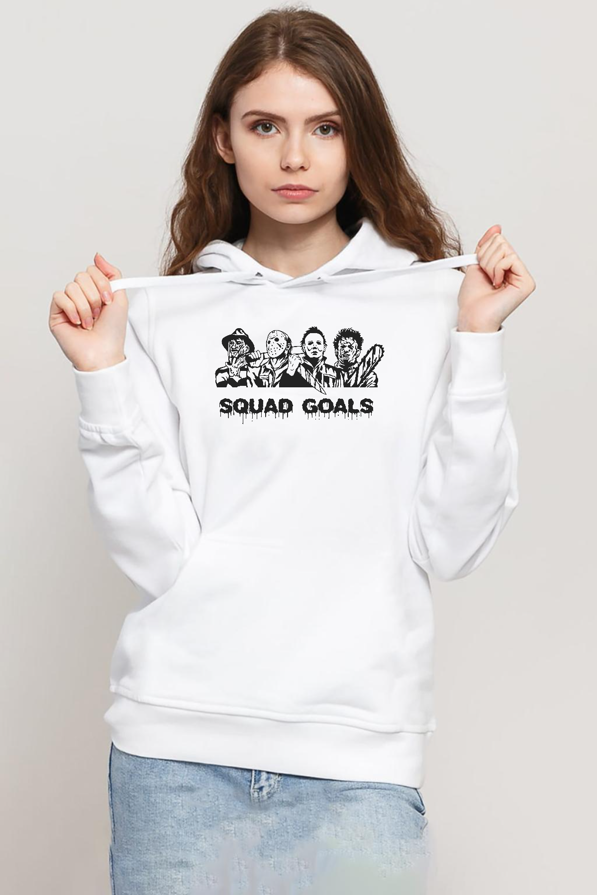 Horror Movie Squad Goals Beyaz Kadın 3ip Kapşonlu Sweatshirt