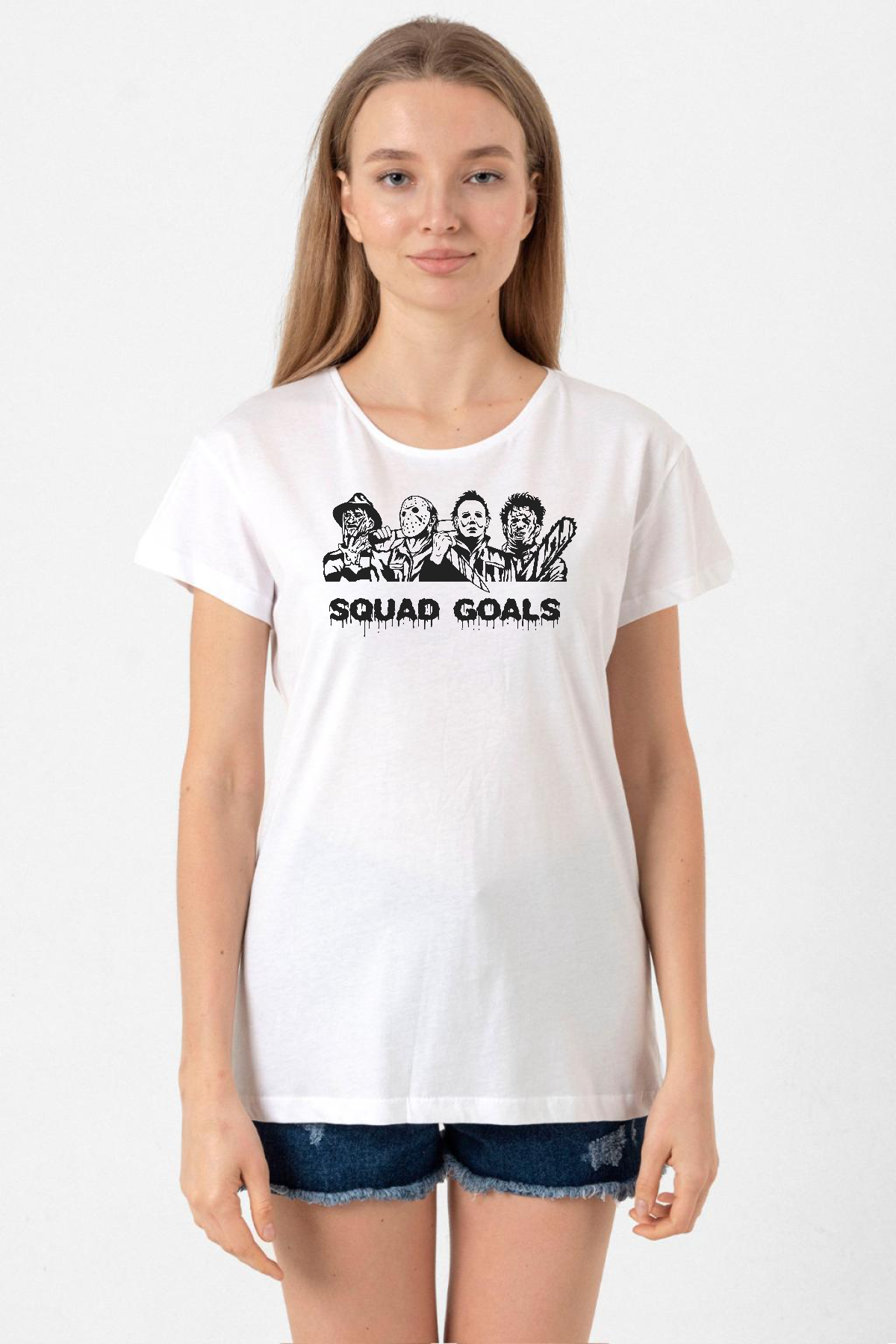 Horror Movie Squad Goals Beyaz Kadın Bisikletyaka Tshirt