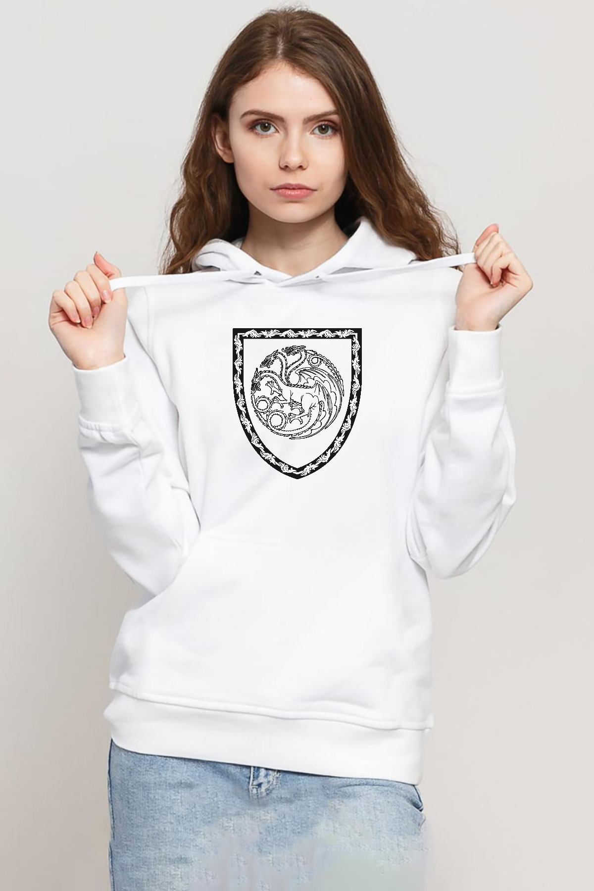 House Of The Dragon Targaryen Amblem Beyaz Kadın 3ip Kapşonlu Sweatshirt