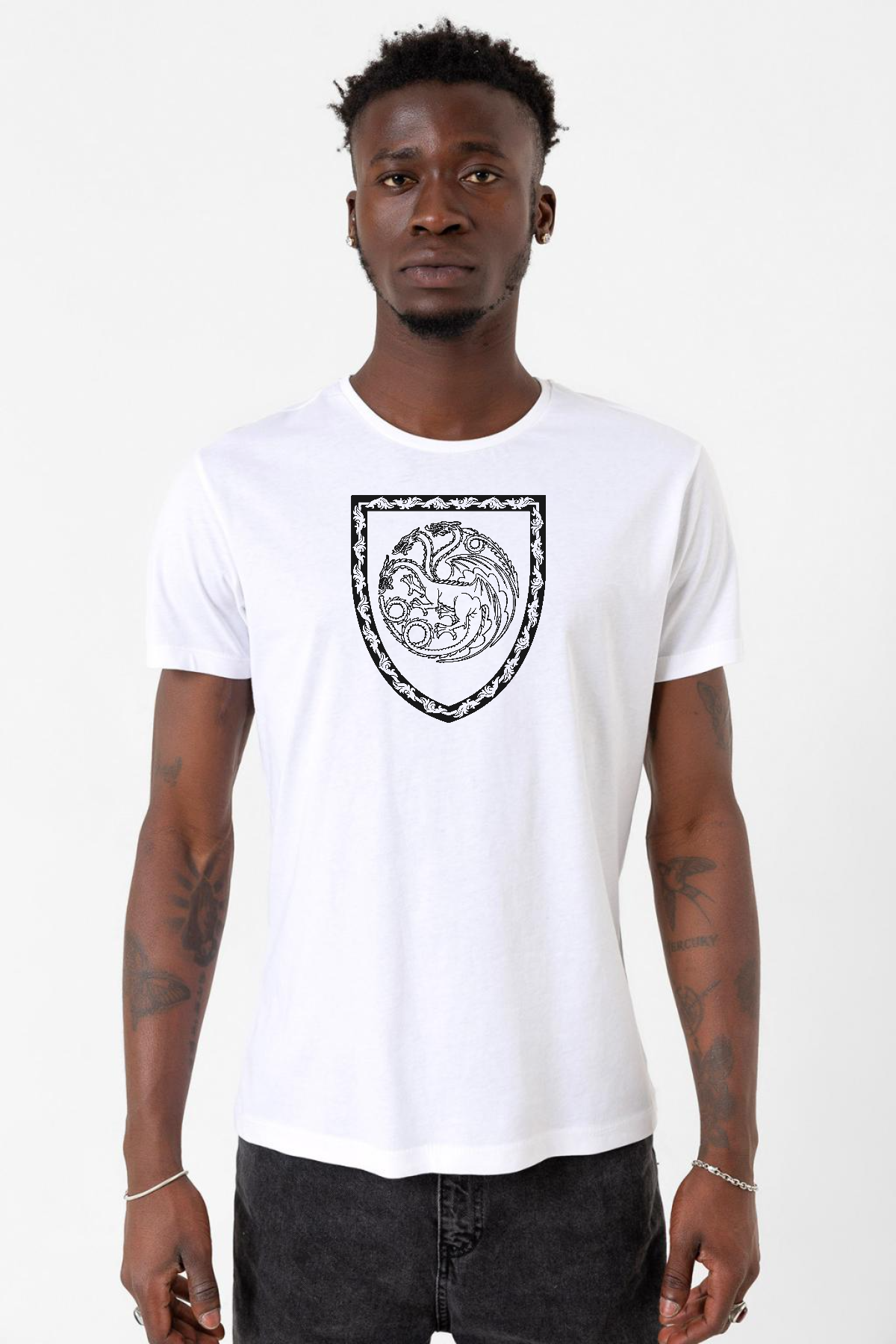 House Of The Dragon Targaryen Amblem Beyaz Erkek Bisikletyaka Tshirt