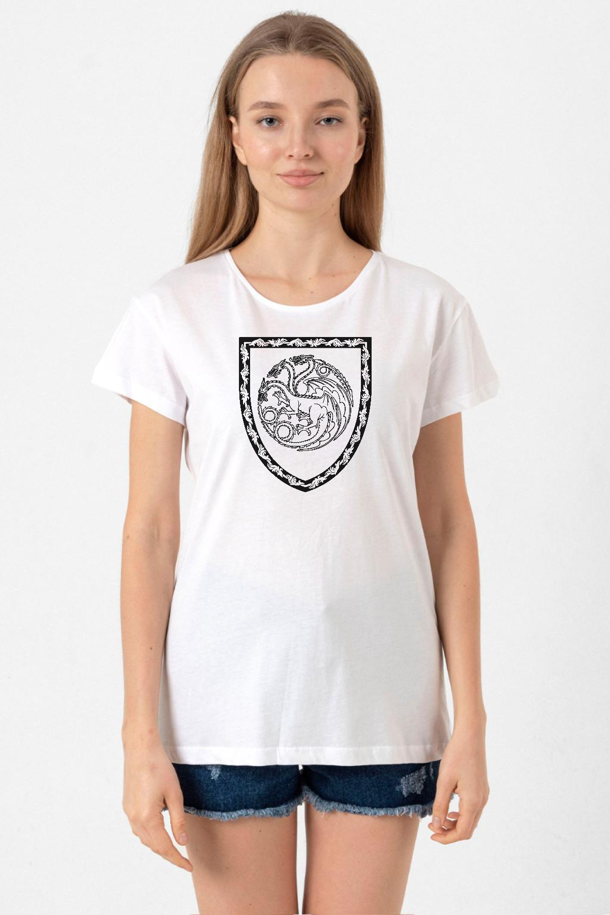 House Of The Dragon Targaryen Amblem Beyaz Kadın Bisikletyaka Tshirt