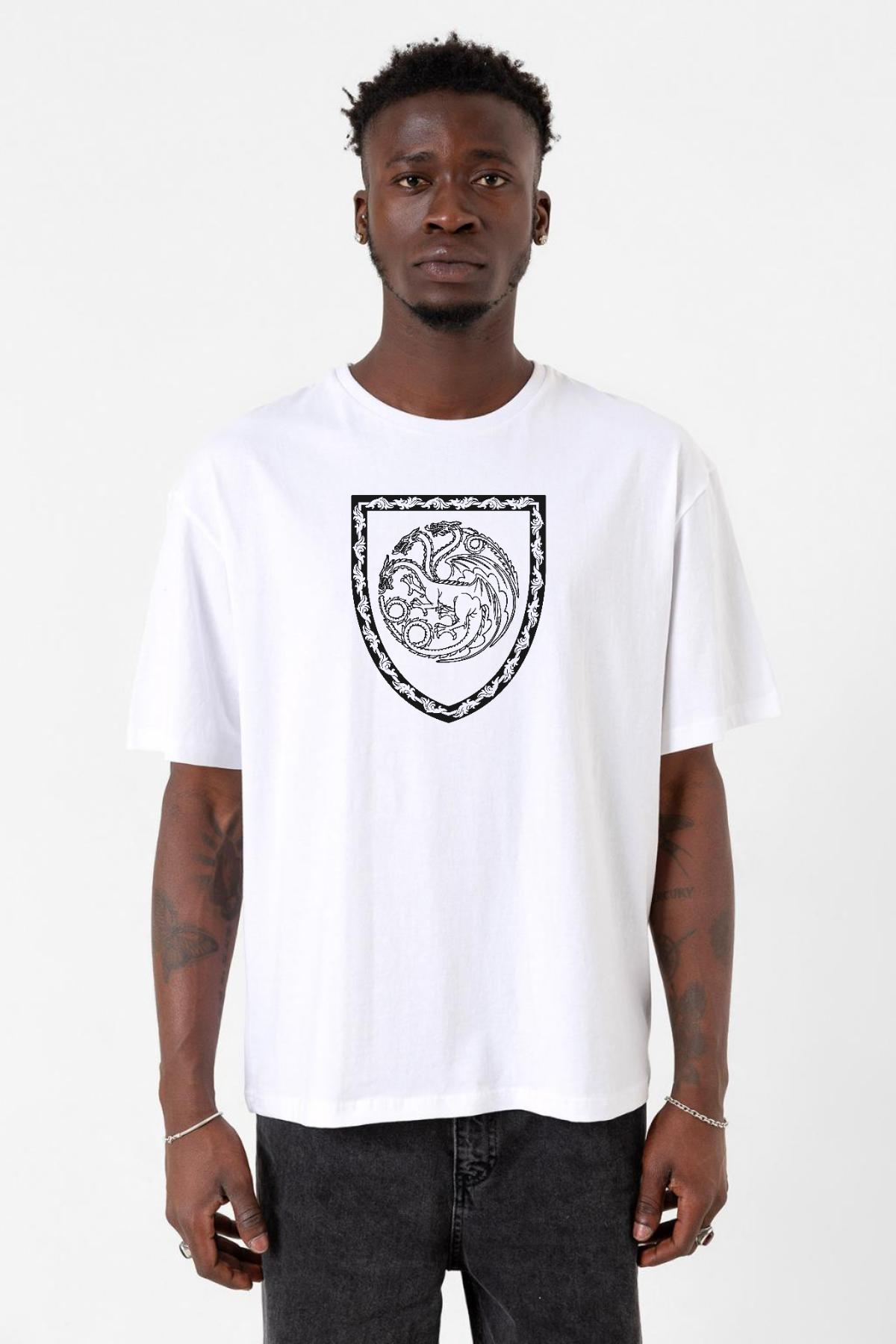 House Of The Dragon Targaryen Amblem Beyaz Erkek Oversize Tshirt