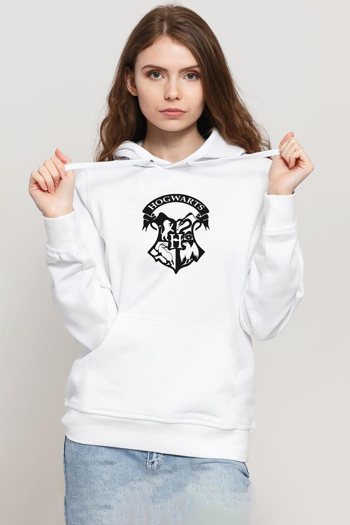 HP Hogwarts Beyaz Kadın 3ip Kapşonlu Sweatshirt