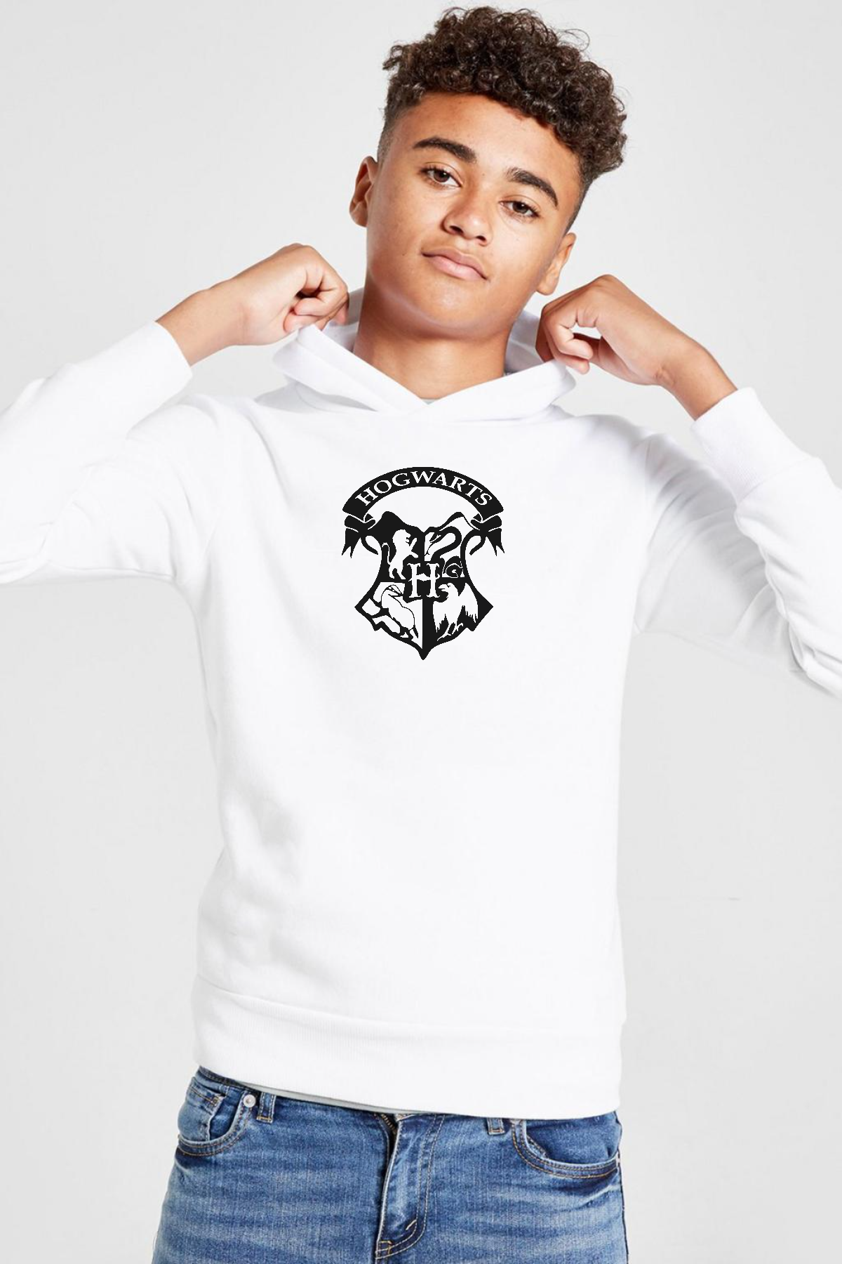 HP Hogwarts Beyaz Çocuk 3ip Kapşonlu  Sweatshirt