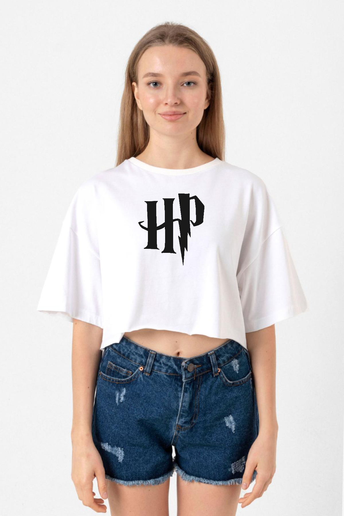 HP Logo Beyaz Kadın Crop Tshirt