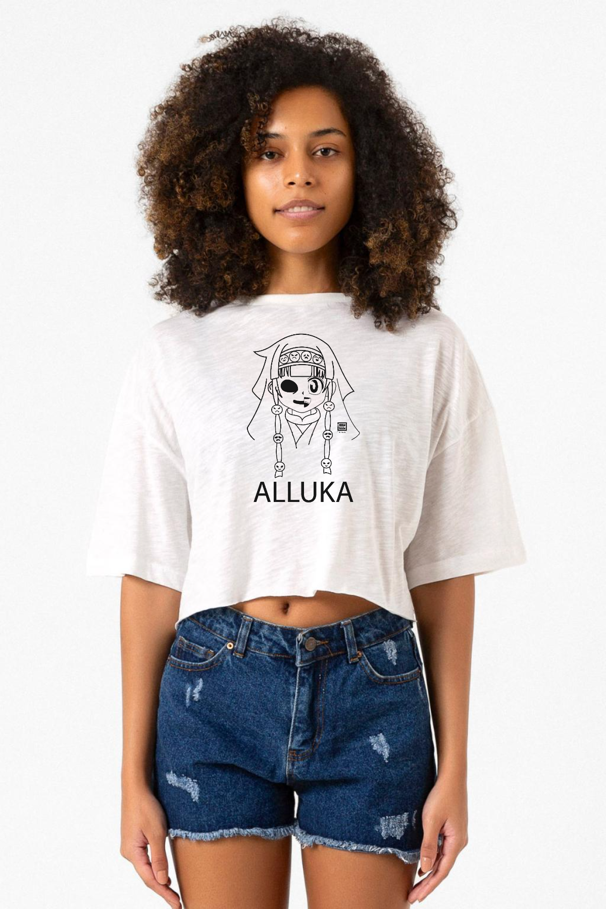 Hunter x Hunter Anime Alluka Beyaz Kırçıllı Kadın Crop Tshirt