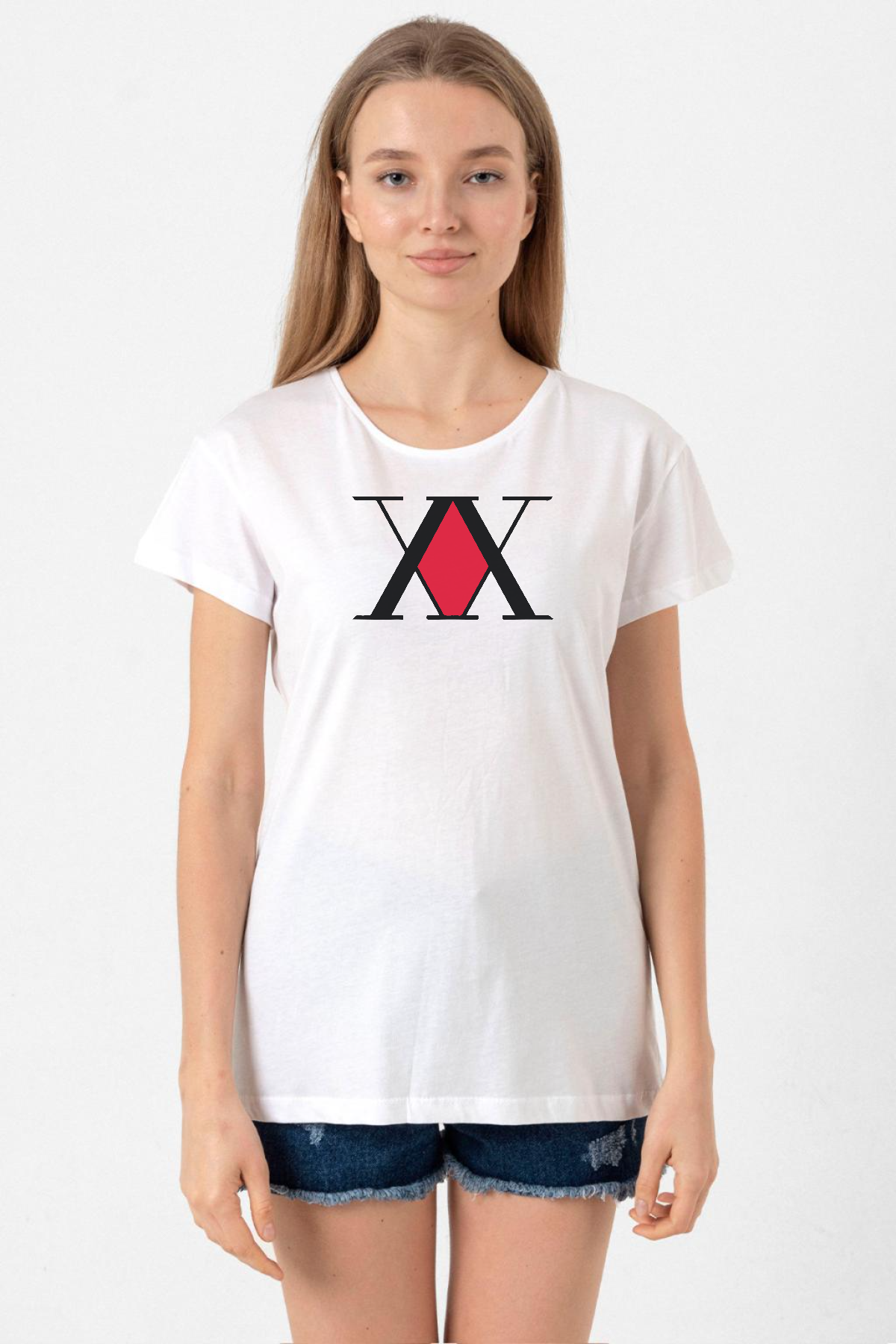 Hunter x Hunter Anime Logo Beyaz Kadın Bisikletyaka Tshirt