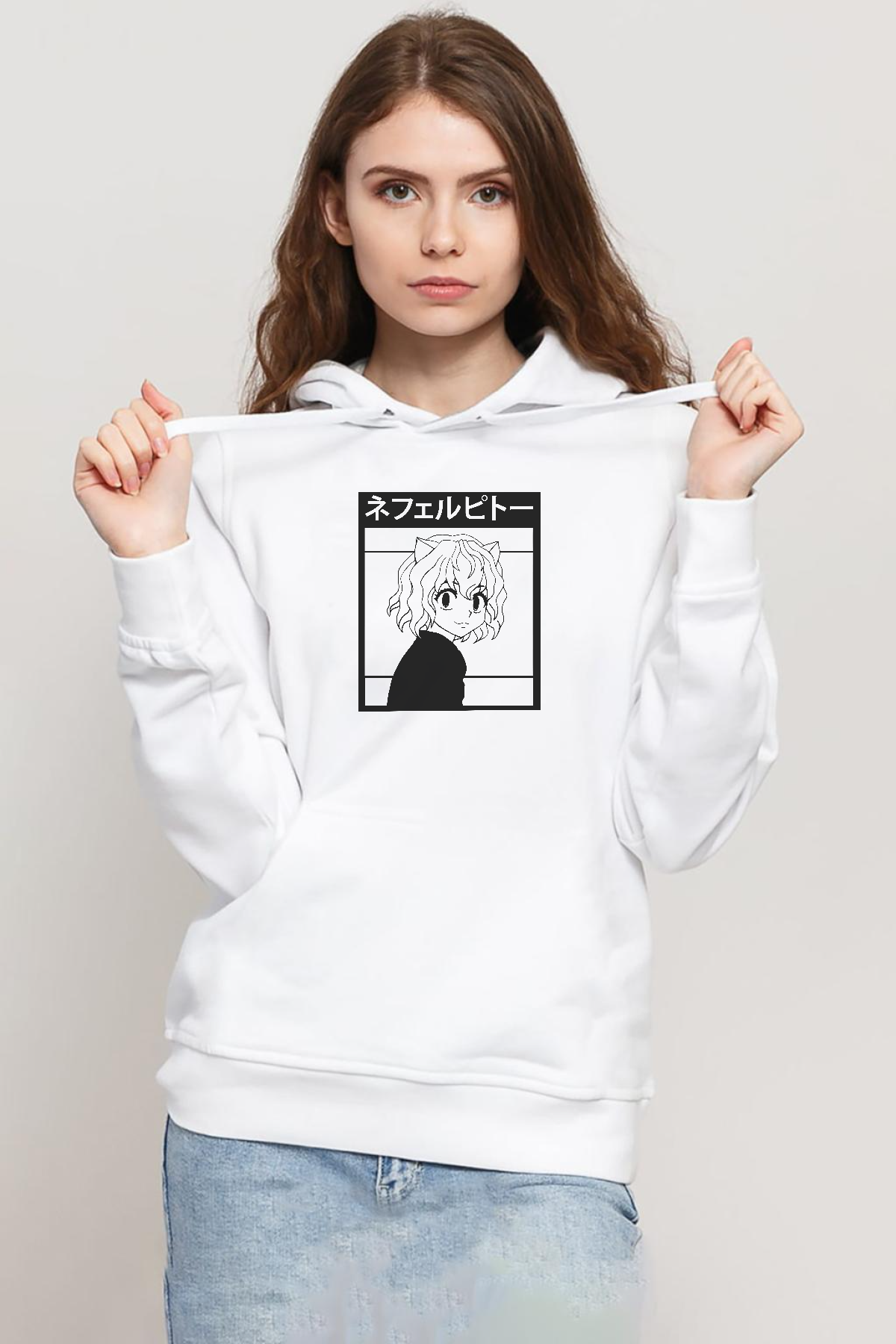 Hunter x Hunter Anime Neferpitou Beyaz Kadın 3ip Kapşonlu Sweatshirt