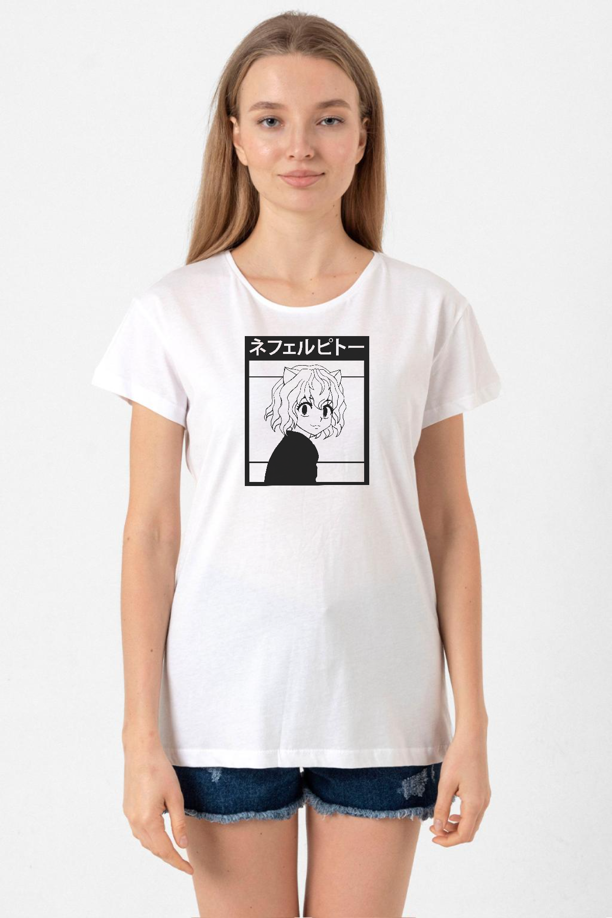 Hunter x Hunter Anime Neferpitou Beyaz Kadın Bisikletyaka Tshirt