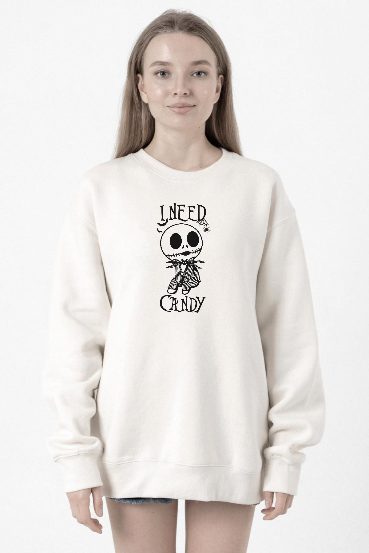 Jack Skellington I Need Candy Beyaz Kadın 2ip Sweatshirt