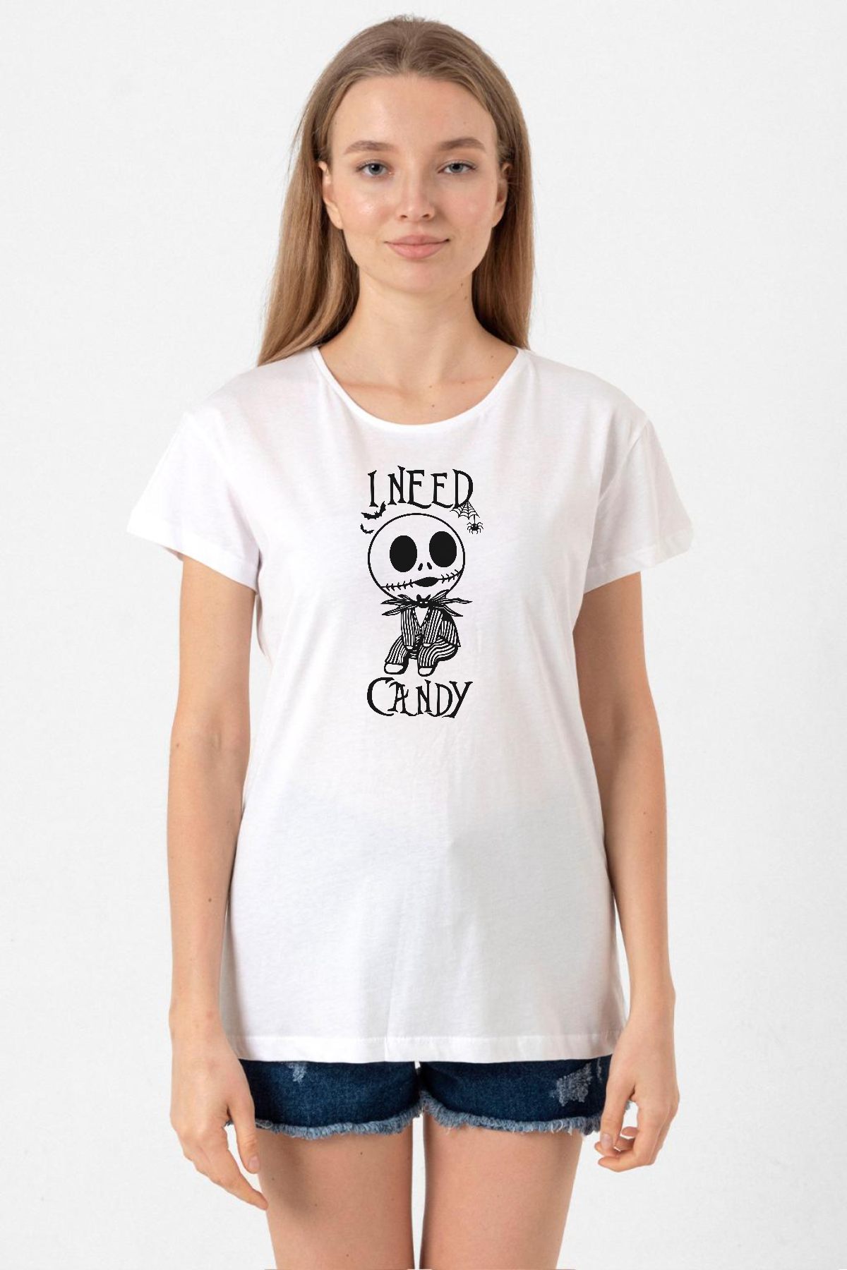 Jack Skellington I Need Candy Beyaz Kadın Bisikletyaka Tshirt