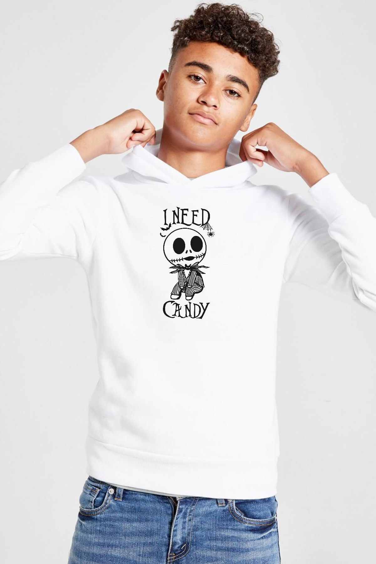 Jack Skellington I Need Candy Beyaz Çocuk 3ip Kapşonlu  Sweatshirt