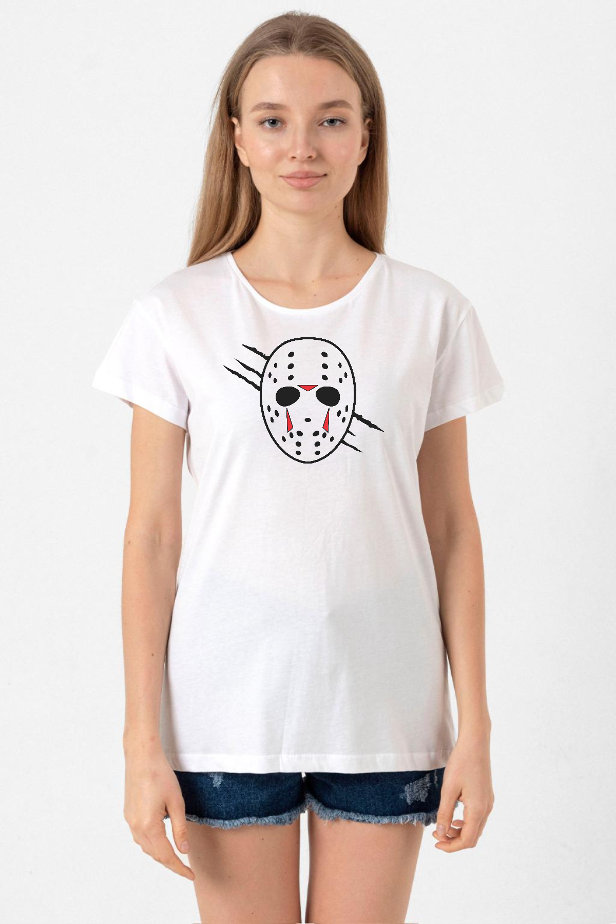 Jason Voorhees Facemask Beyaz Kadın Bisikletyaka Tshirt