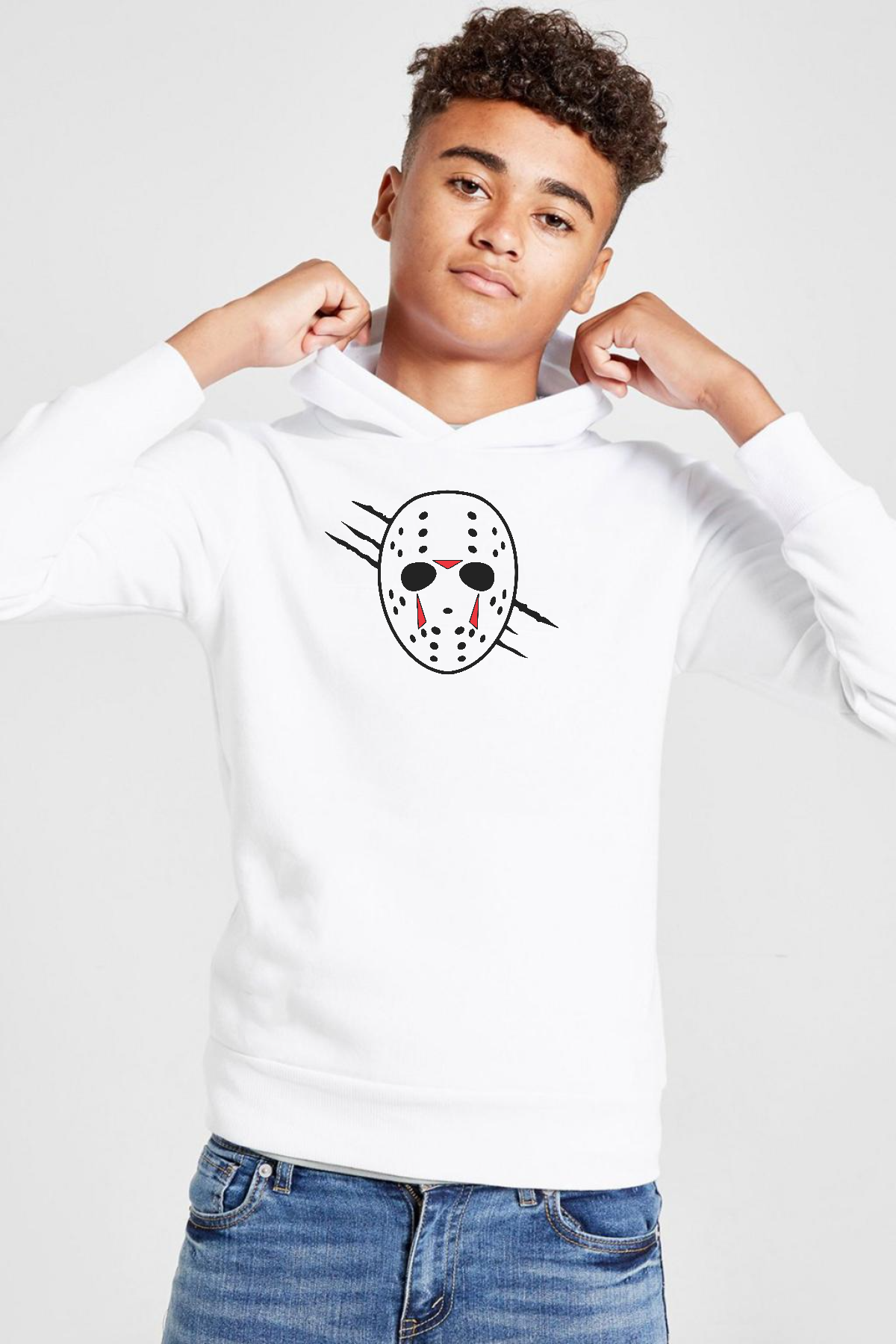 Jason Voorhees Facemask Beyaz Çocuk 3ip Kapşonlu  Sweatshirt