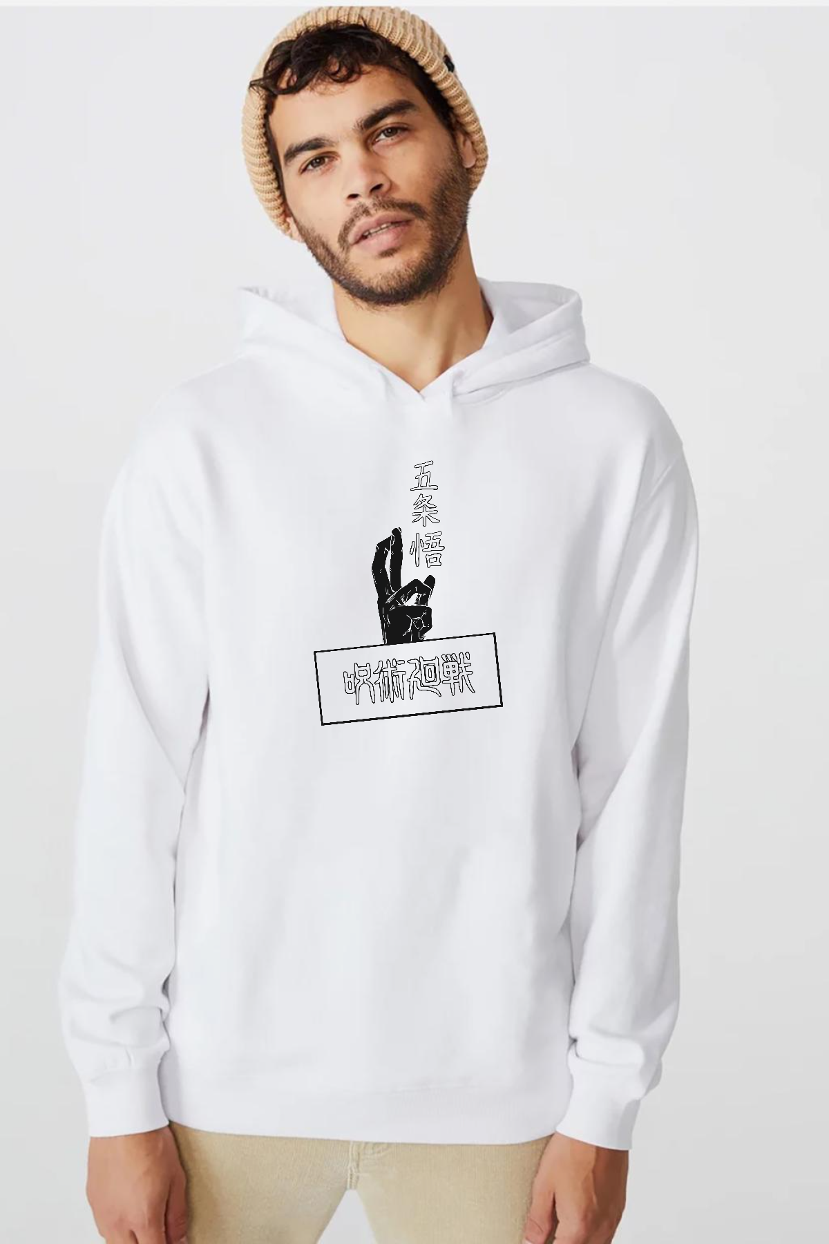 Jujutsu Kaisen Anime Gojo Satoru Beyaz Erkek 3ip Kapşonlu  Sweatshirt