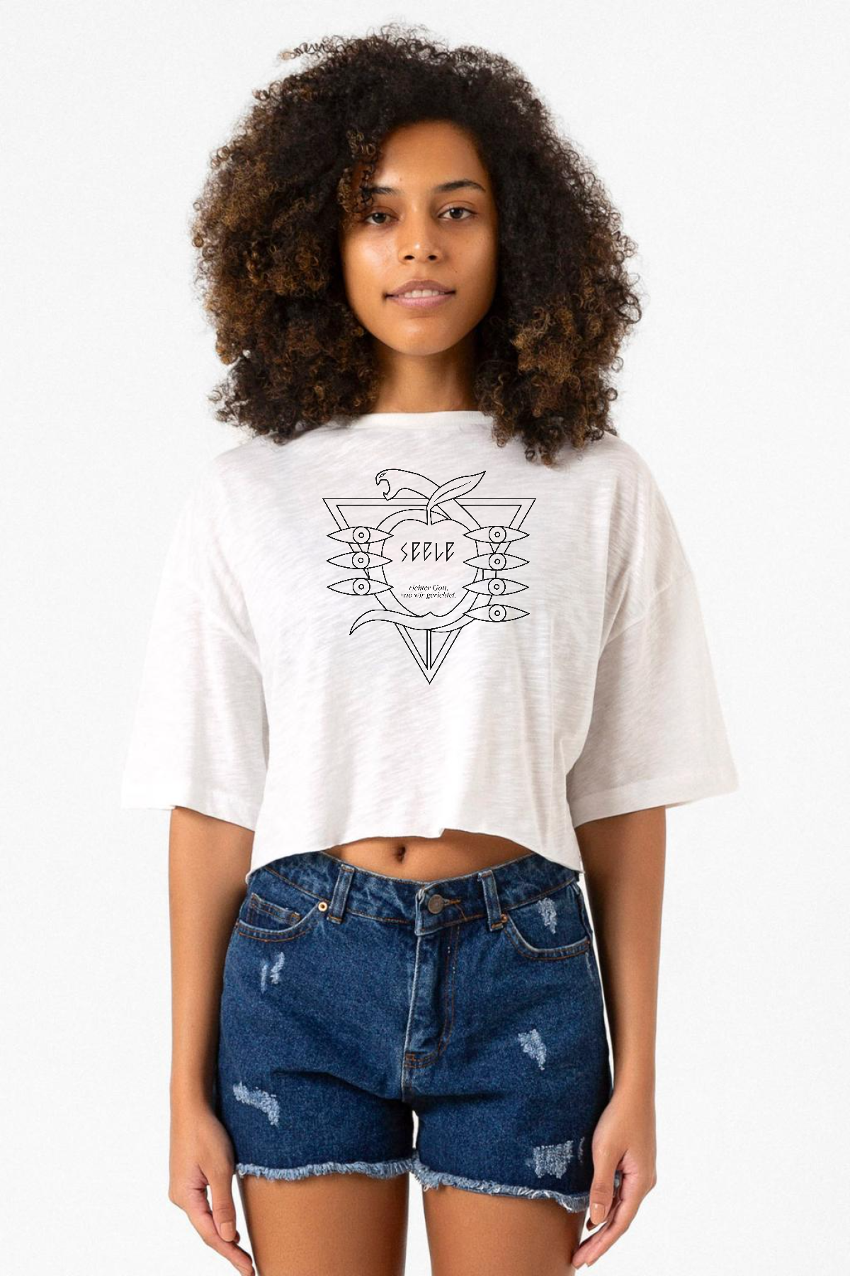 Neon Genesis Evangelion Seele Logo Beyaz Kırçıllı Kadın Crop Tshirt