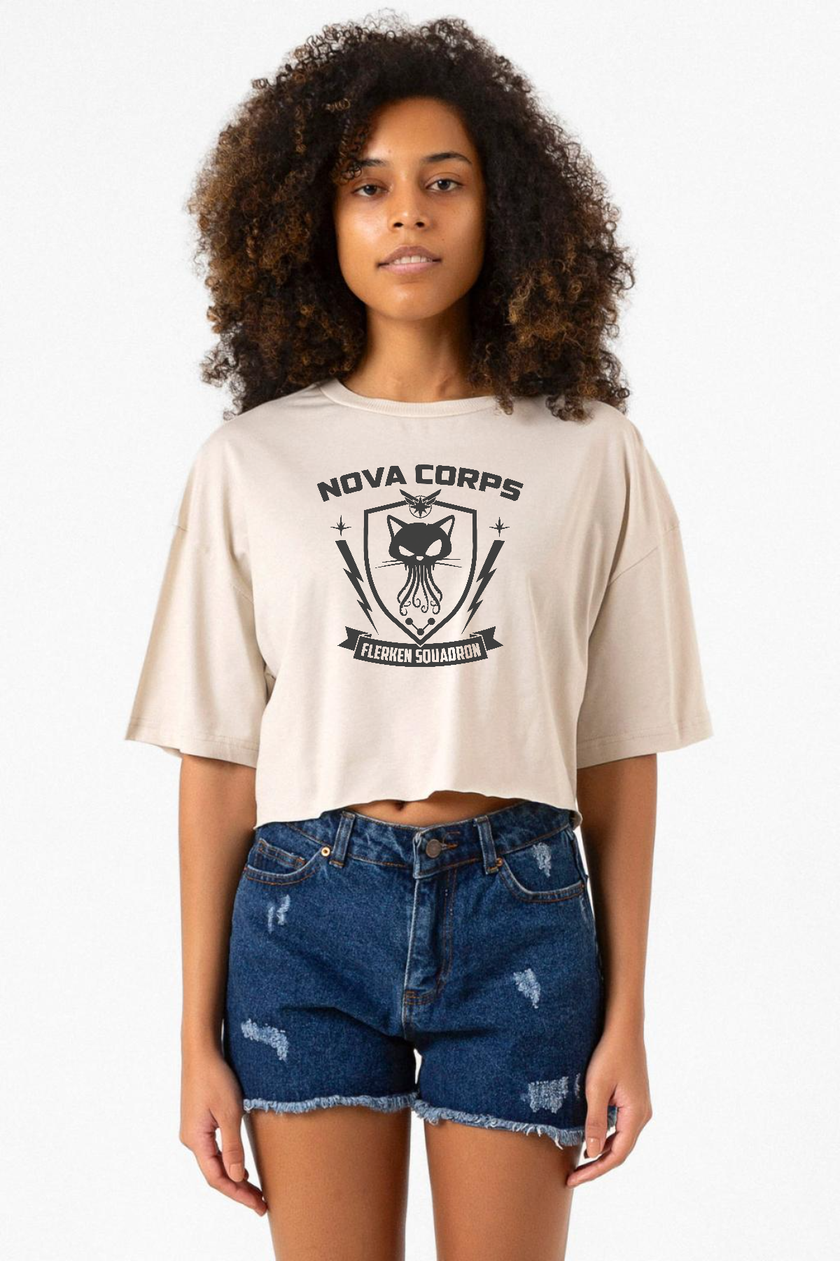 Nova Corps Flerken Squadron Bej Kadın Crop Tshirt