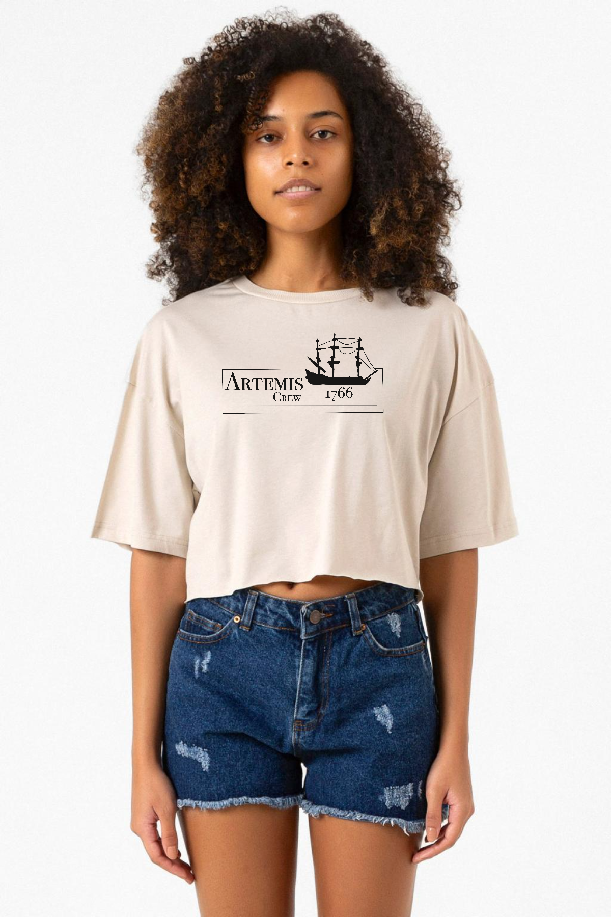 Outlander Artemis Crew Bej Kadın Crop Tshirt