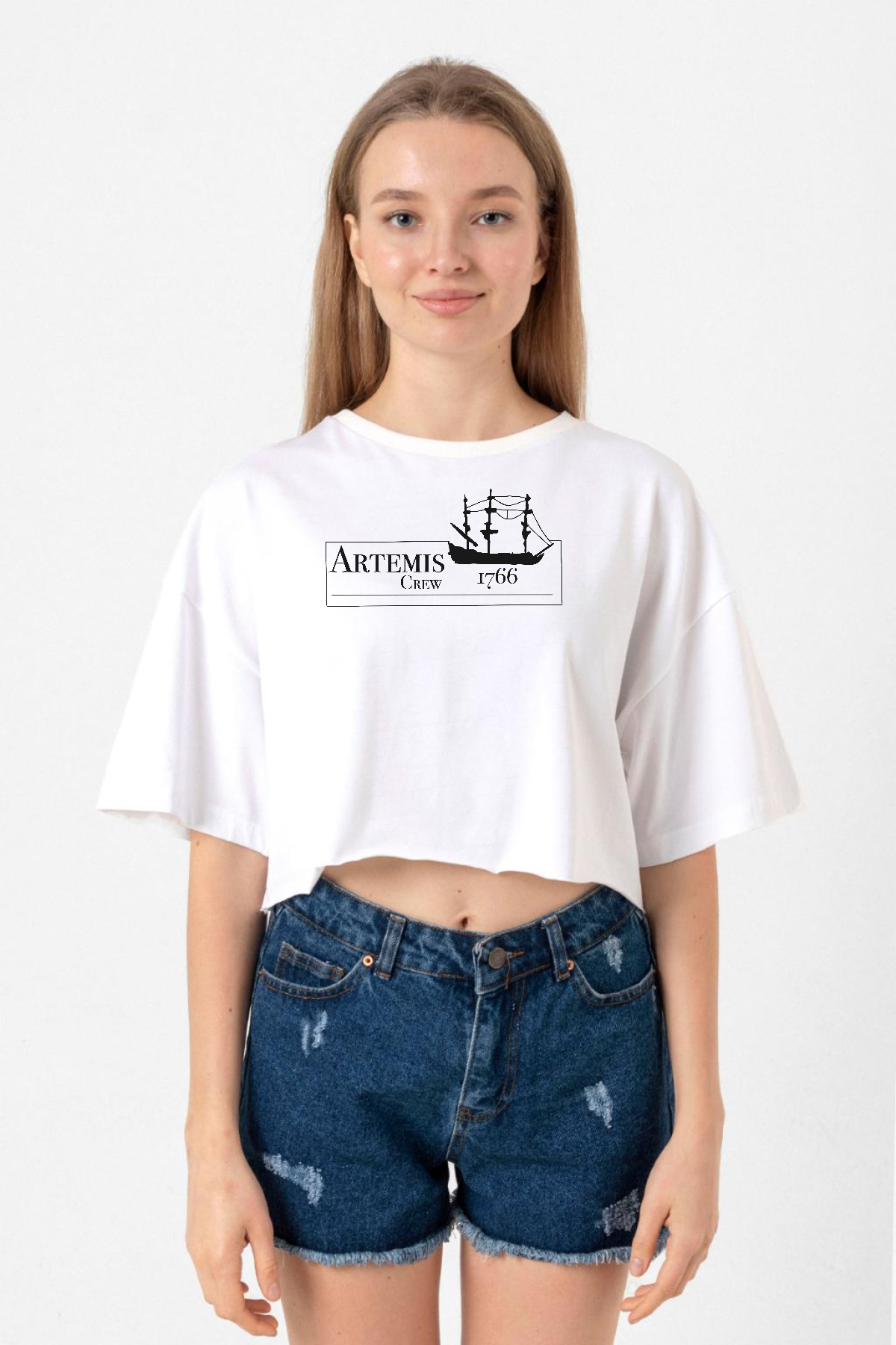 Outlander Artemis Crew Beyaz Kadın Crop Tshirt