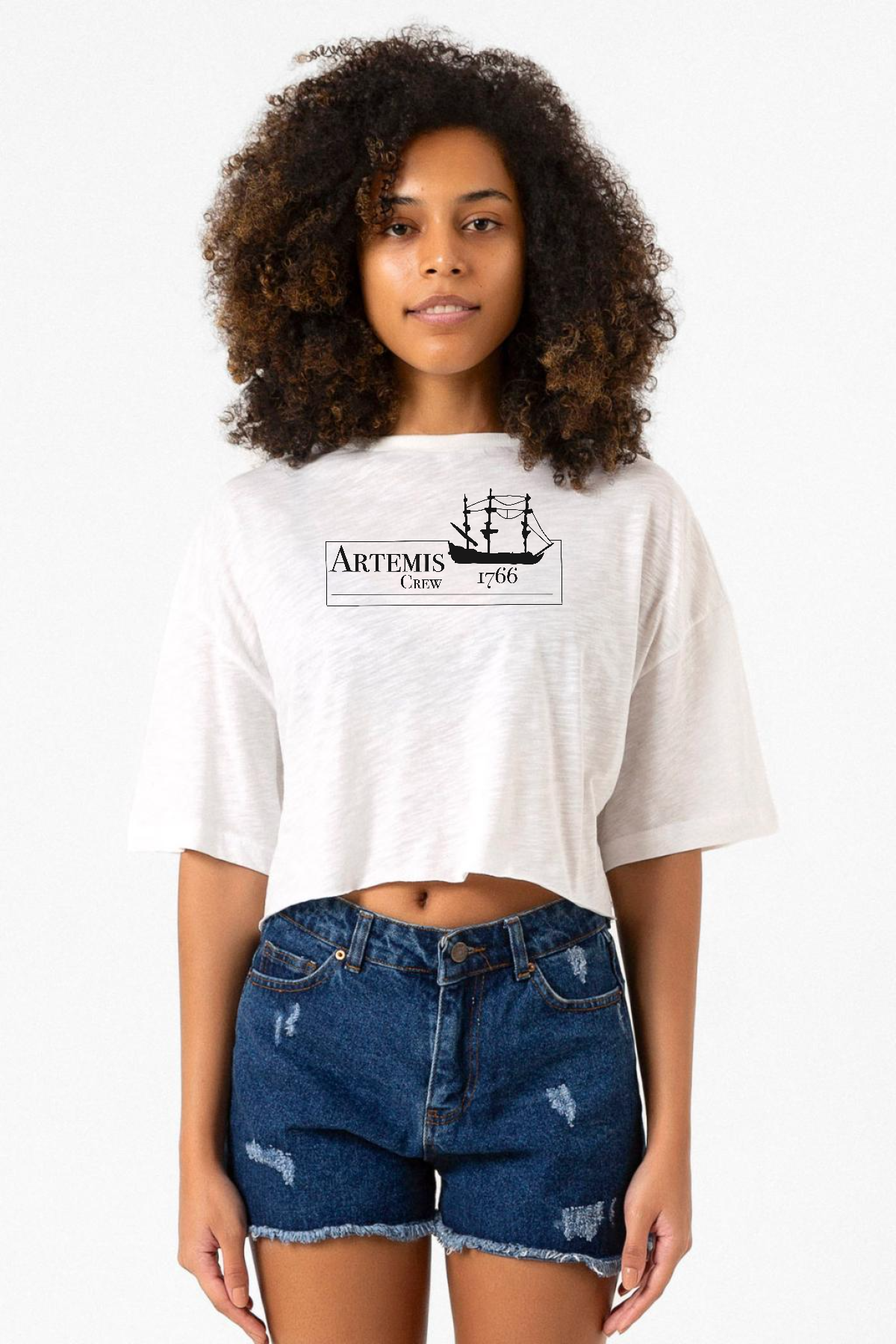 Outlander Artemis Crew Beyaz Kırçıllı Kadın Crop Tshirt