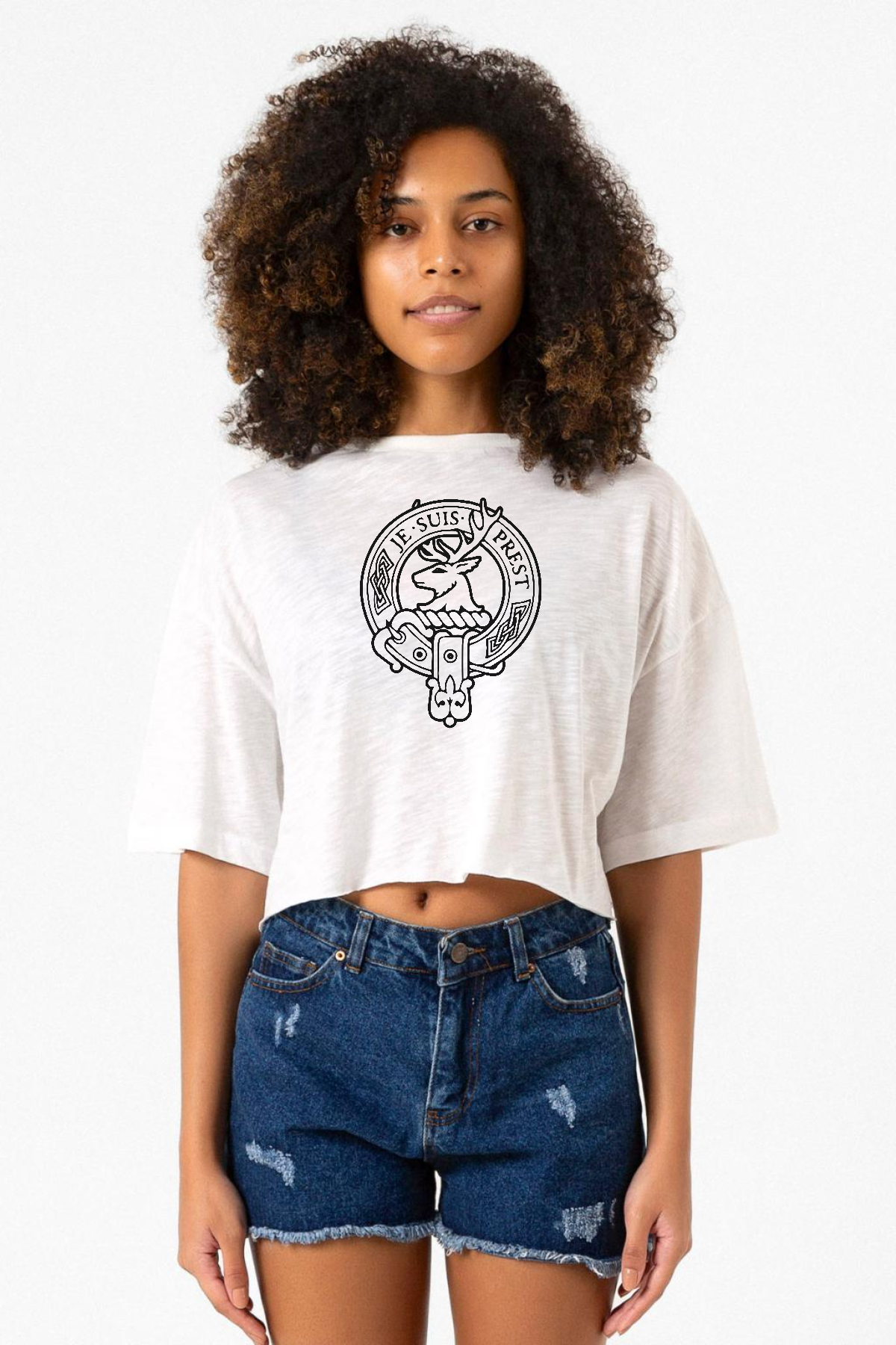 Outlander Je Suis Prest Beyaz Kırçıllı Kadın Crop Tshirt