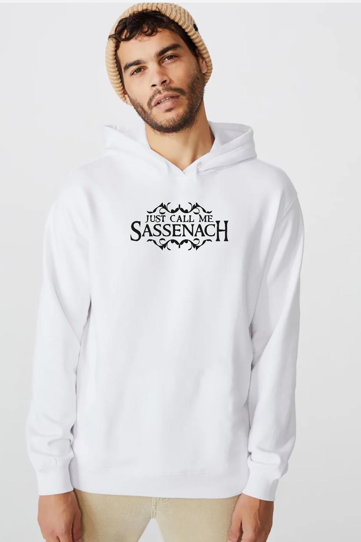 Outlander Just Call Me Sassenach Beyaz Erkek 3ip Kapşonlu  Sweatshirt