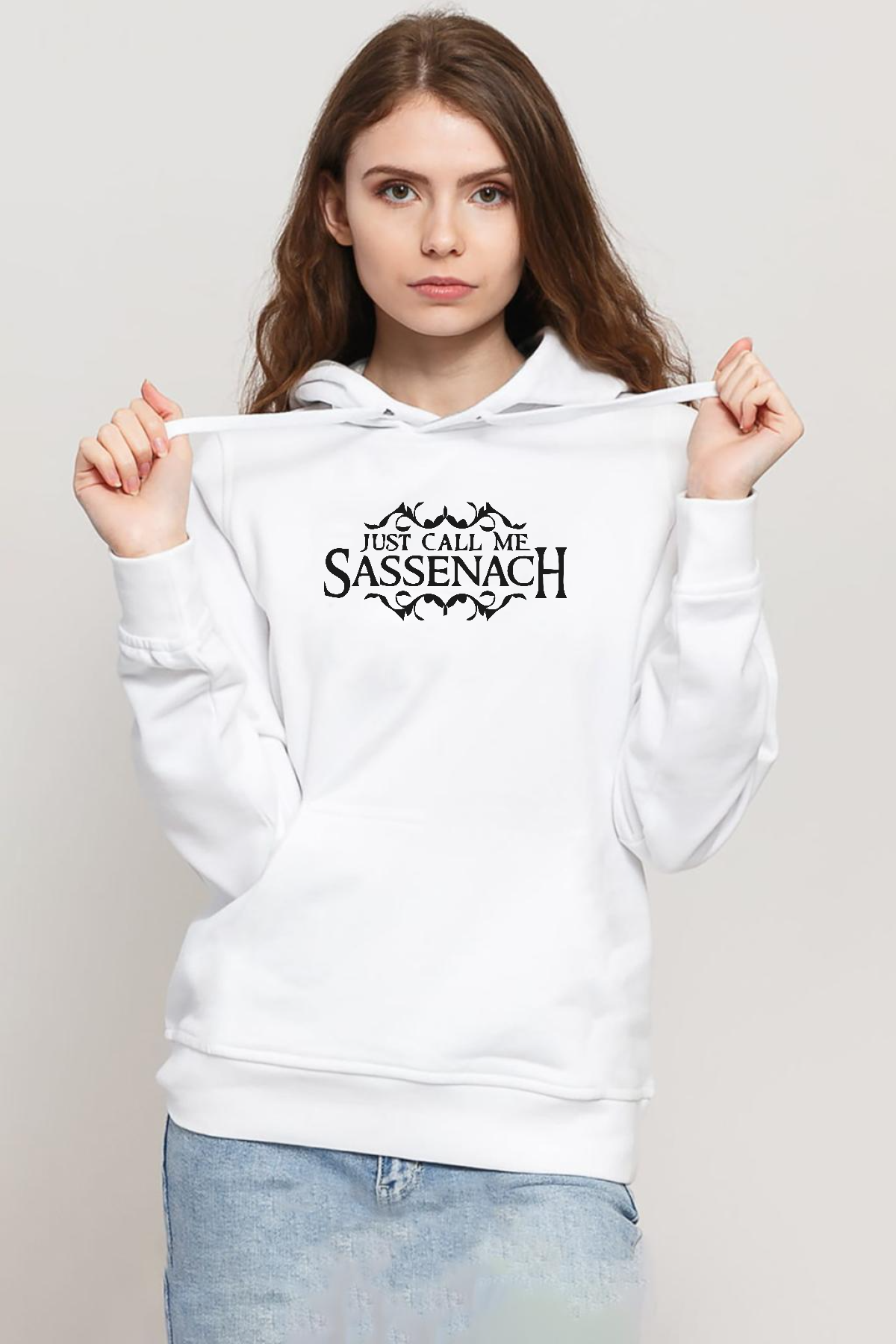 Outlander Just Call Me Sassenach Beyaz Kadın 3ip Kapşonlu Sweatshirt