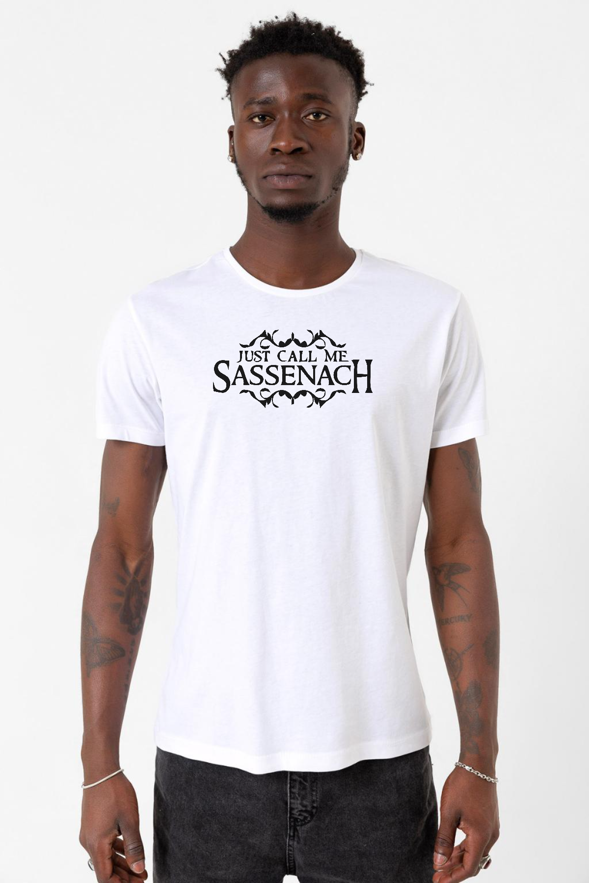 Outlander Just Call Me Sassenach Beyaz Erkek Bisikletyaka Tshirt