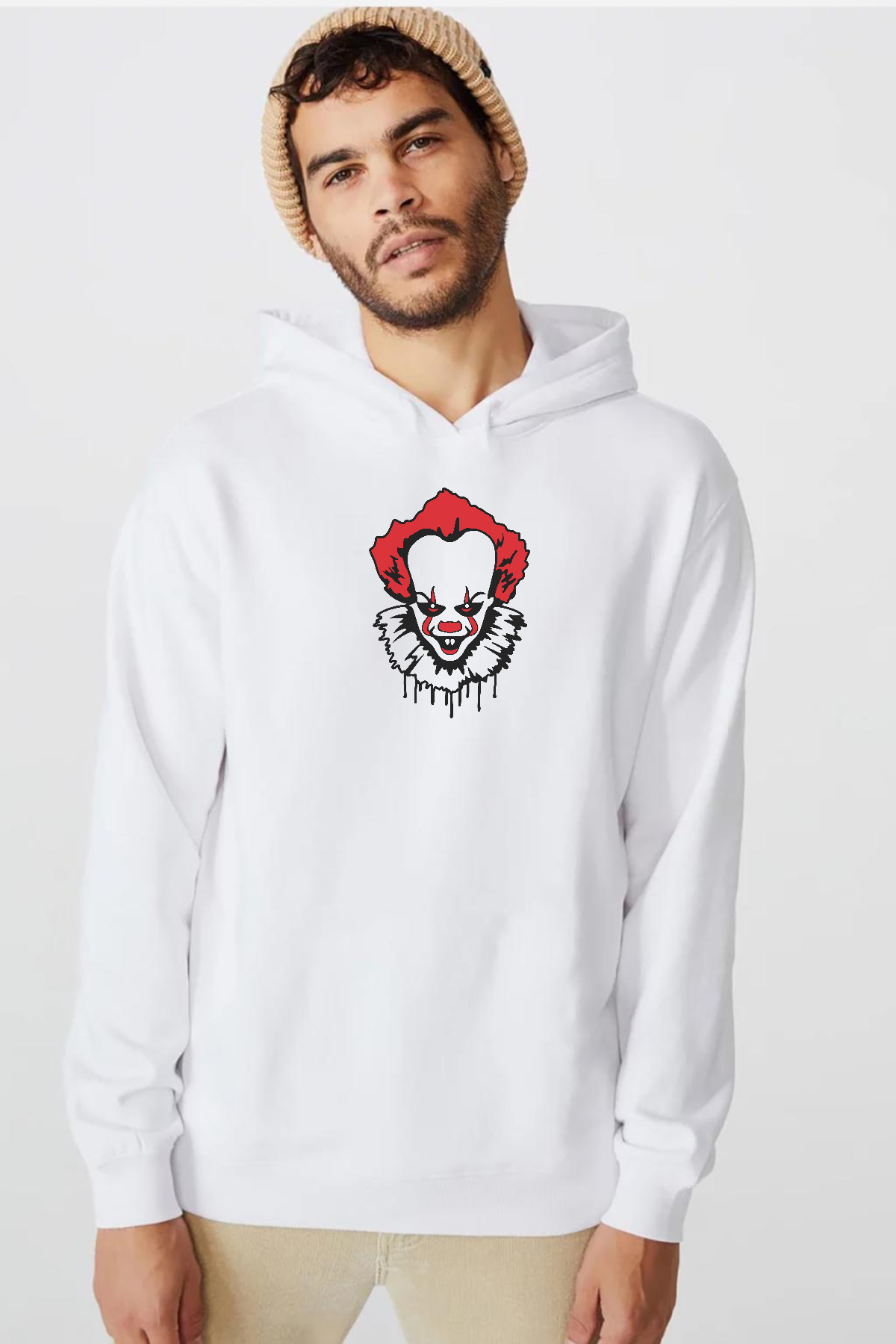 Pennywise Face Beyaz Erkek 3ip Kapşonlu  Sweatshirt