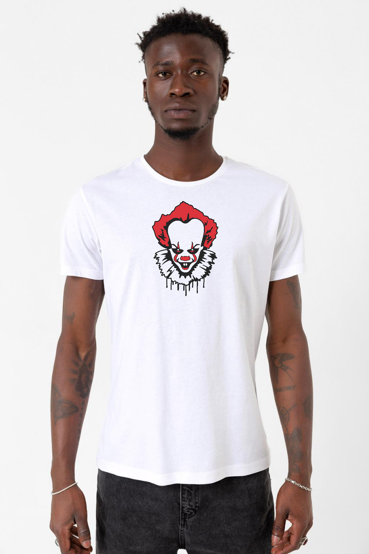 Pennywise Face Beyaz Erkek Bisikletyaka Tshirt