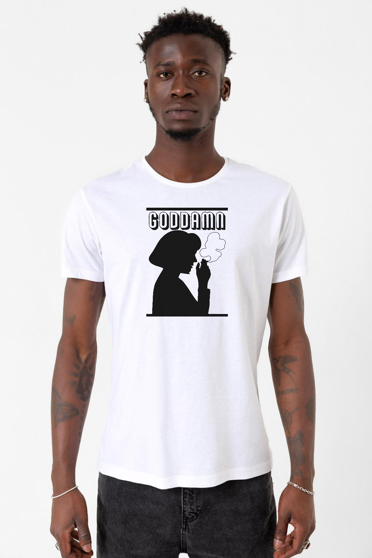 Pulp Fiction Mia Wallace Goddamn Beyaz Erkek Bisikletyaka Tshirt