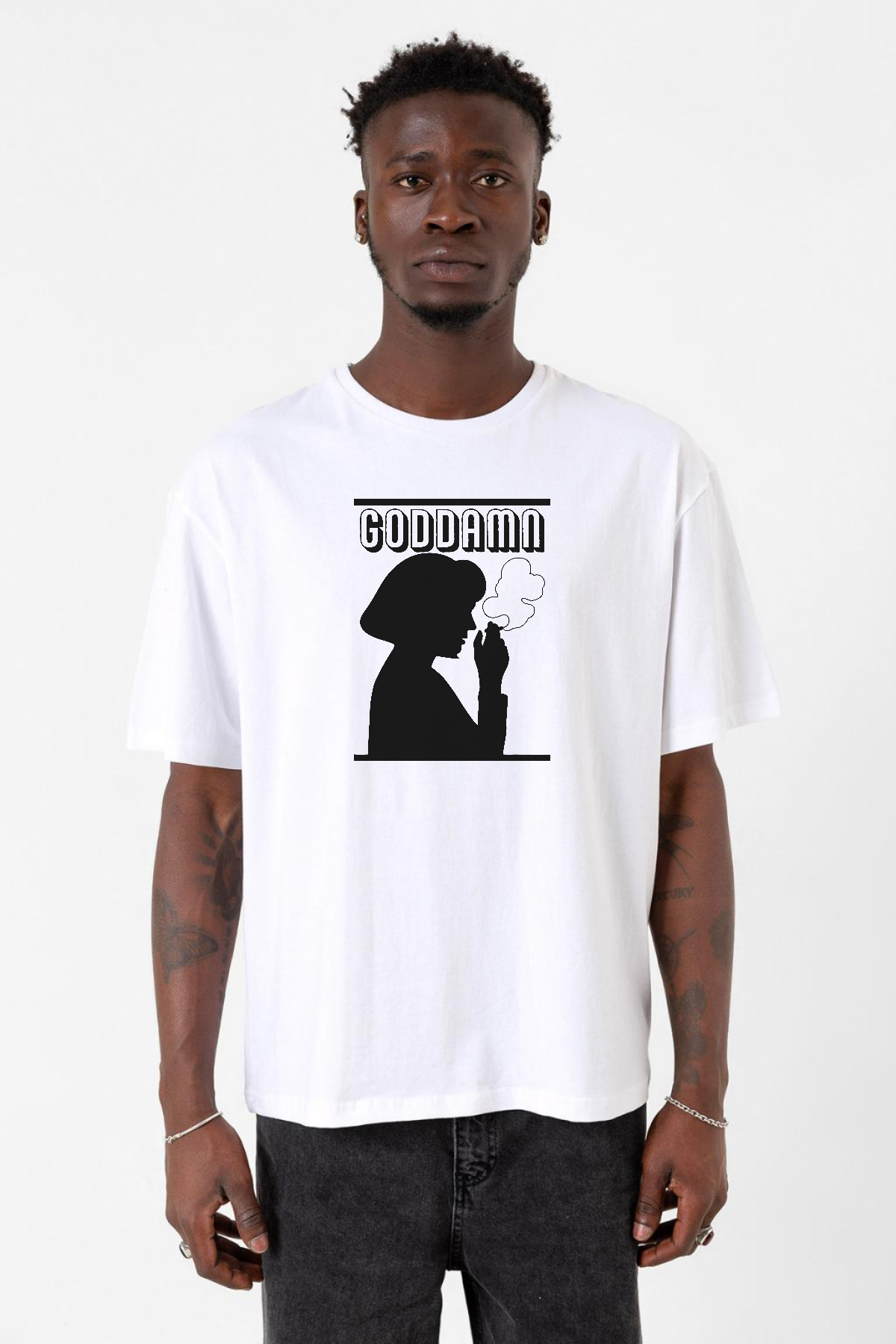 Pulp Fiction Mia Wallace Goddamn Beyaz Erkek Oversize Tshirt