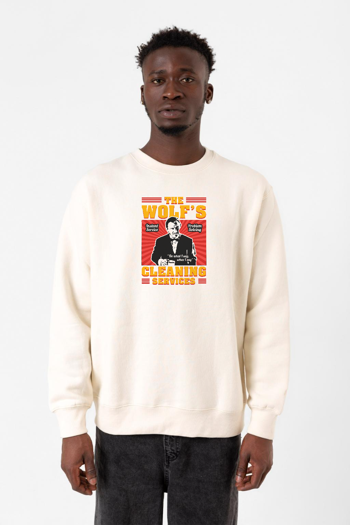 Pulp Fiction The Wolfs Cleaning Services Ekru Erkek 2ip Sweatshirt