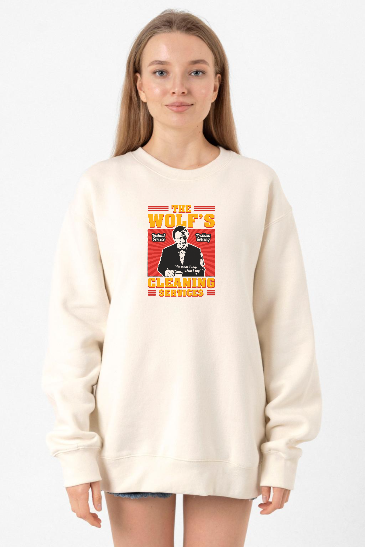 Pulp Fiction The Wolfs Cleaning Services Ekru Kadın 2ip Sweatshirt