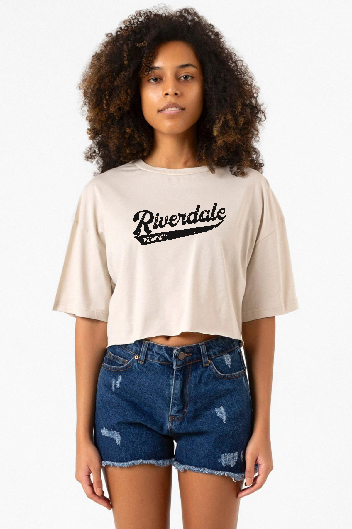 Riverdale Bronx New York City Bej Kadın Crop Tshirt