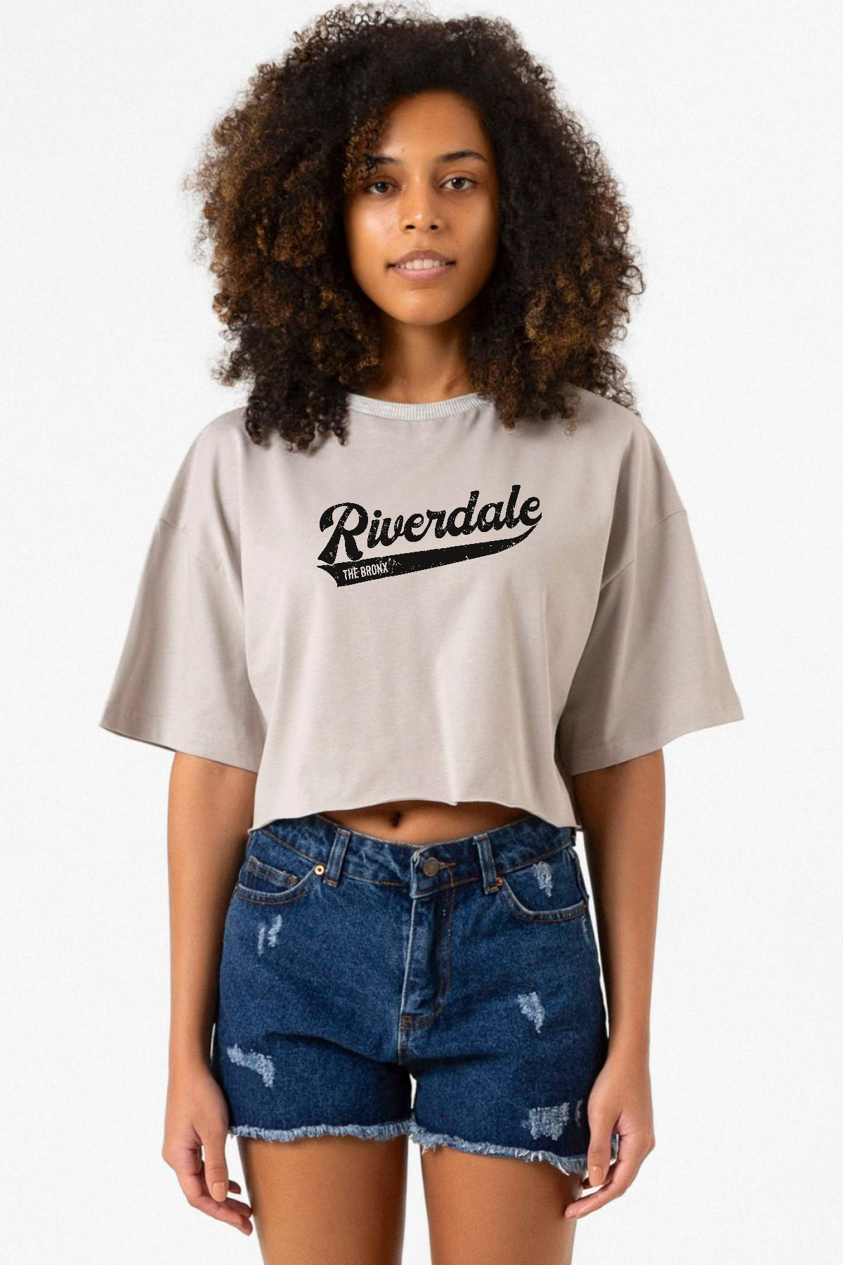 Riverdale Bronx New York City Taş Rengi Kadın Crop Kapşonlu