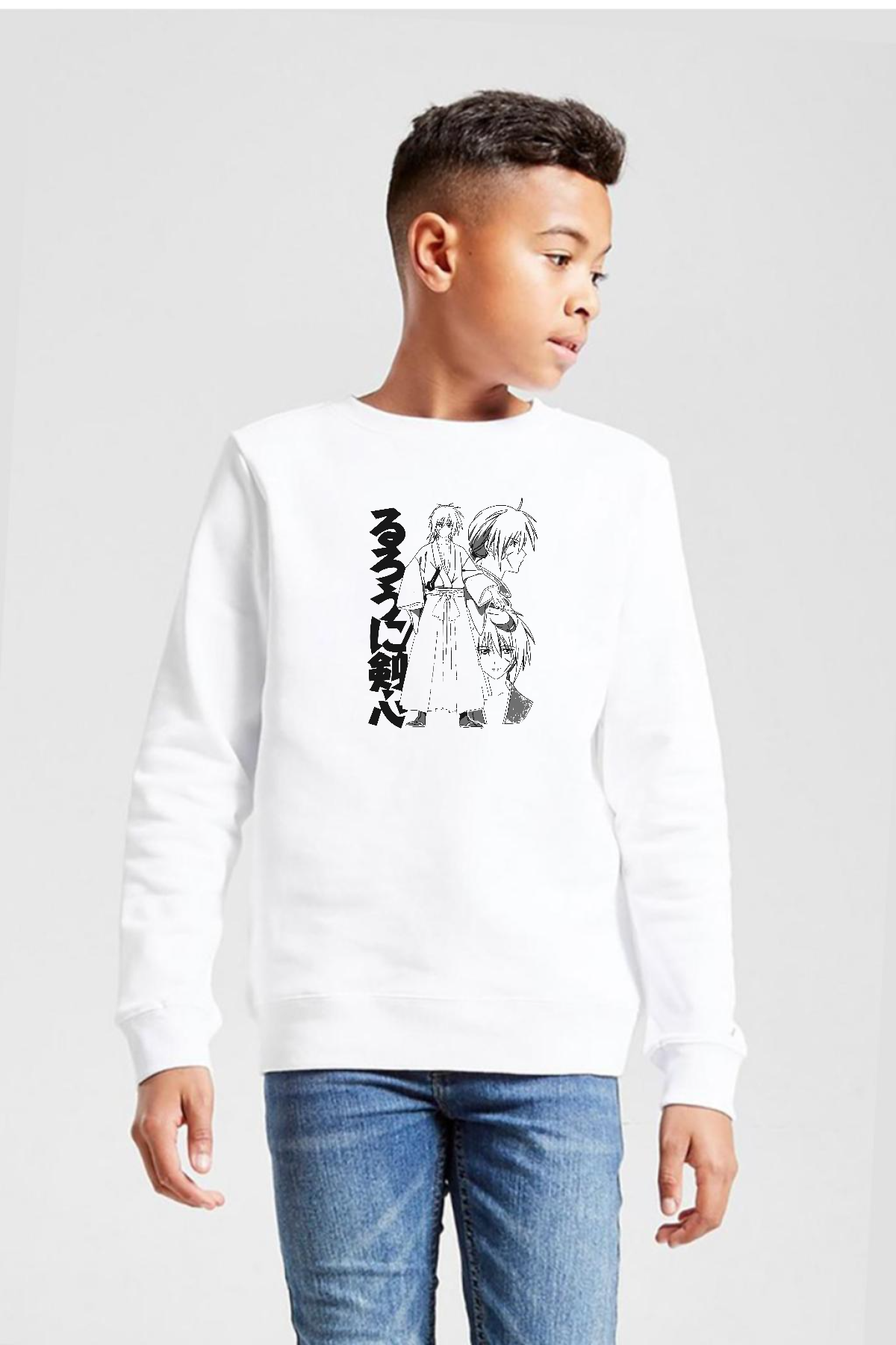 Rurouni Kenshin Black White Art Beyaz Çocuk 2ip Sweatshirt