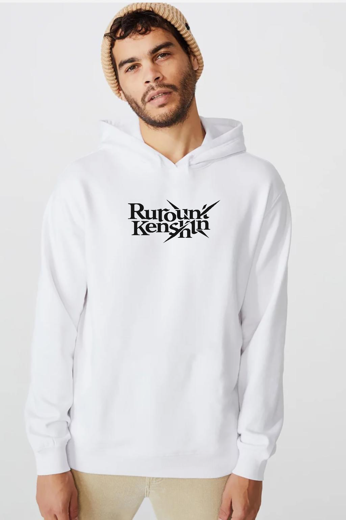 Rurouni Kenshin Letter Logo Beyaz Erkek 3ip Kapşonlu  Sweatshirt