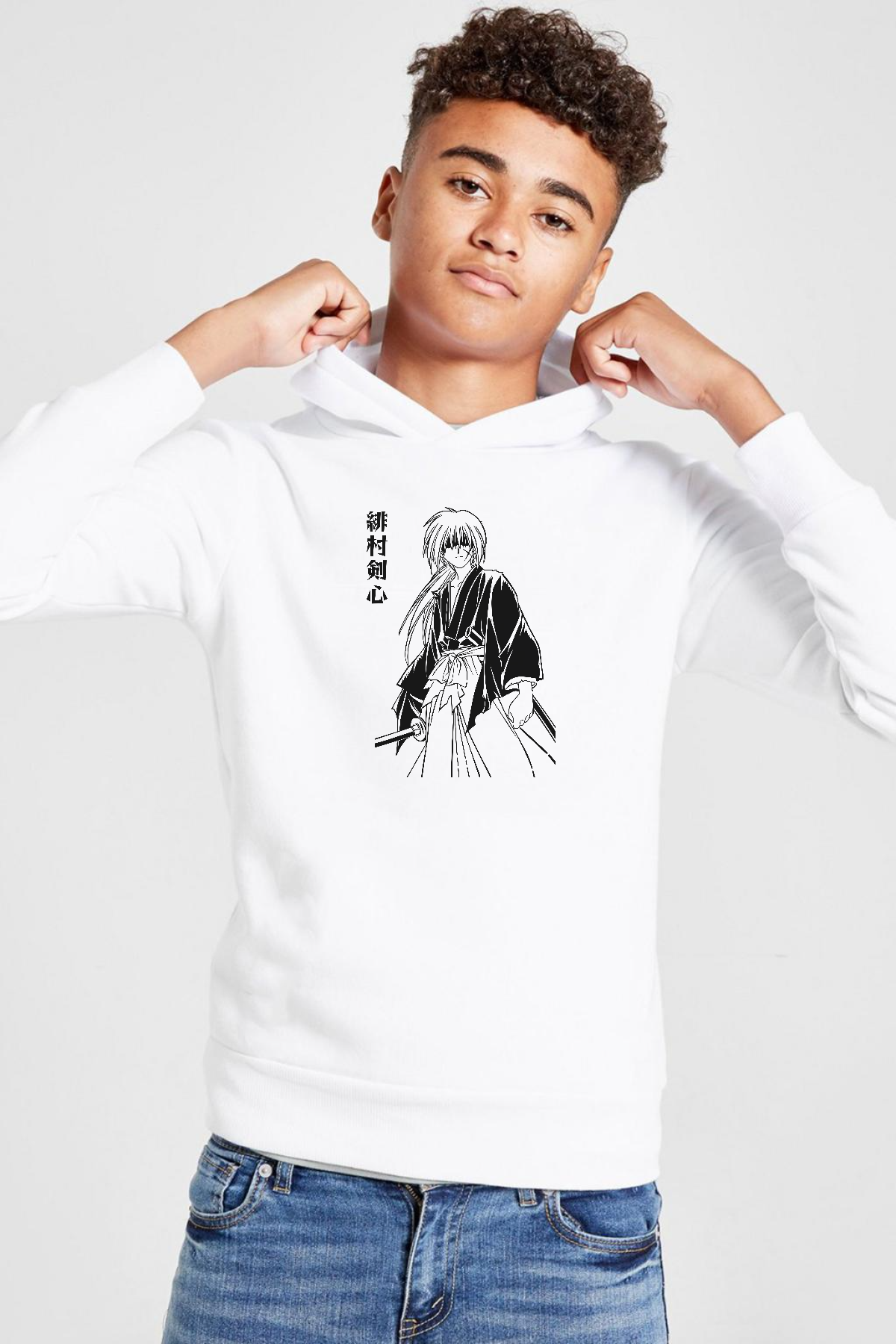 Rurouni Kenshin Poster Japan Beyaz Çocuk 3ip Kapşonlu  Sweatshirt