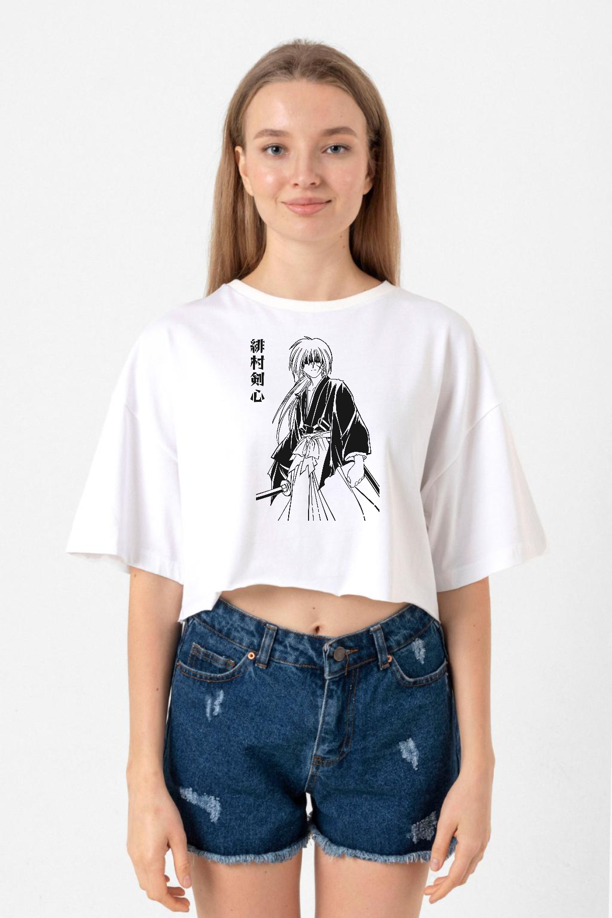 Rurouni Kenshin Poster Japan Beyaz Kadın Crop Tshirt