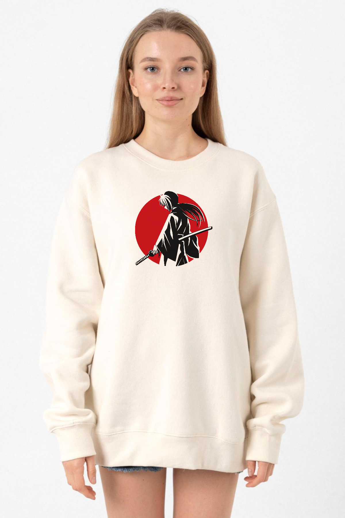 Rurouni Kenshin Samurai Logo Ekru Kadın 2ip Sweatshirt