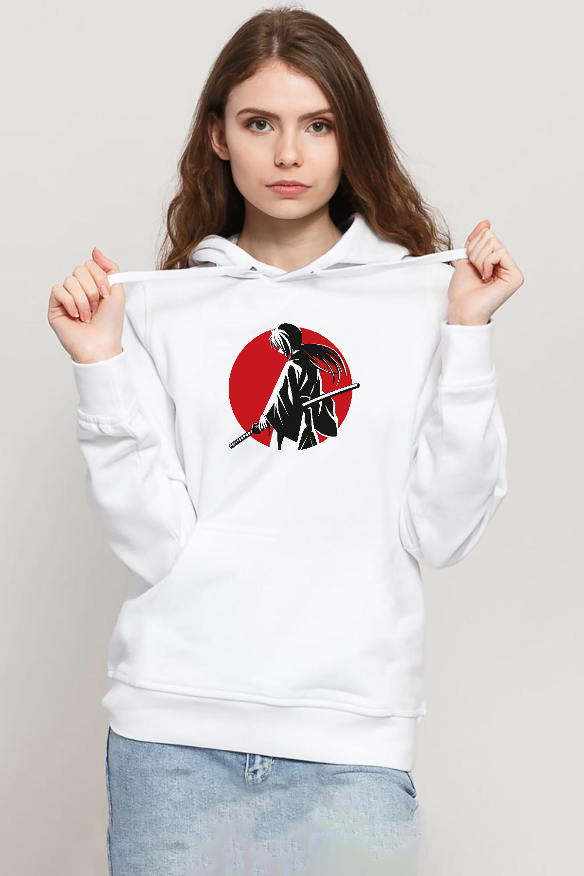 Rurouni Kenshin Samurai Logo Beyaz Kadın 3ip Kapşonlu Sweatshirt