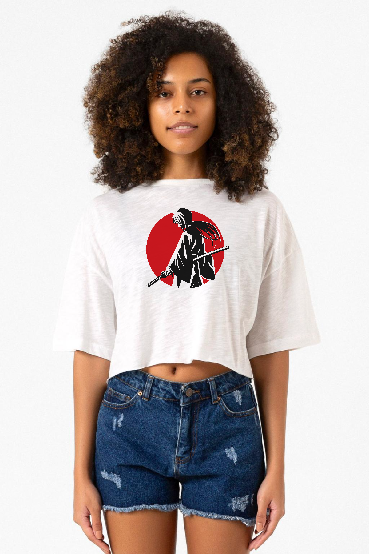 Rurouni Kenshin Samurai Logo Beyaz Kırçıllı Kadın Crop Tshirt