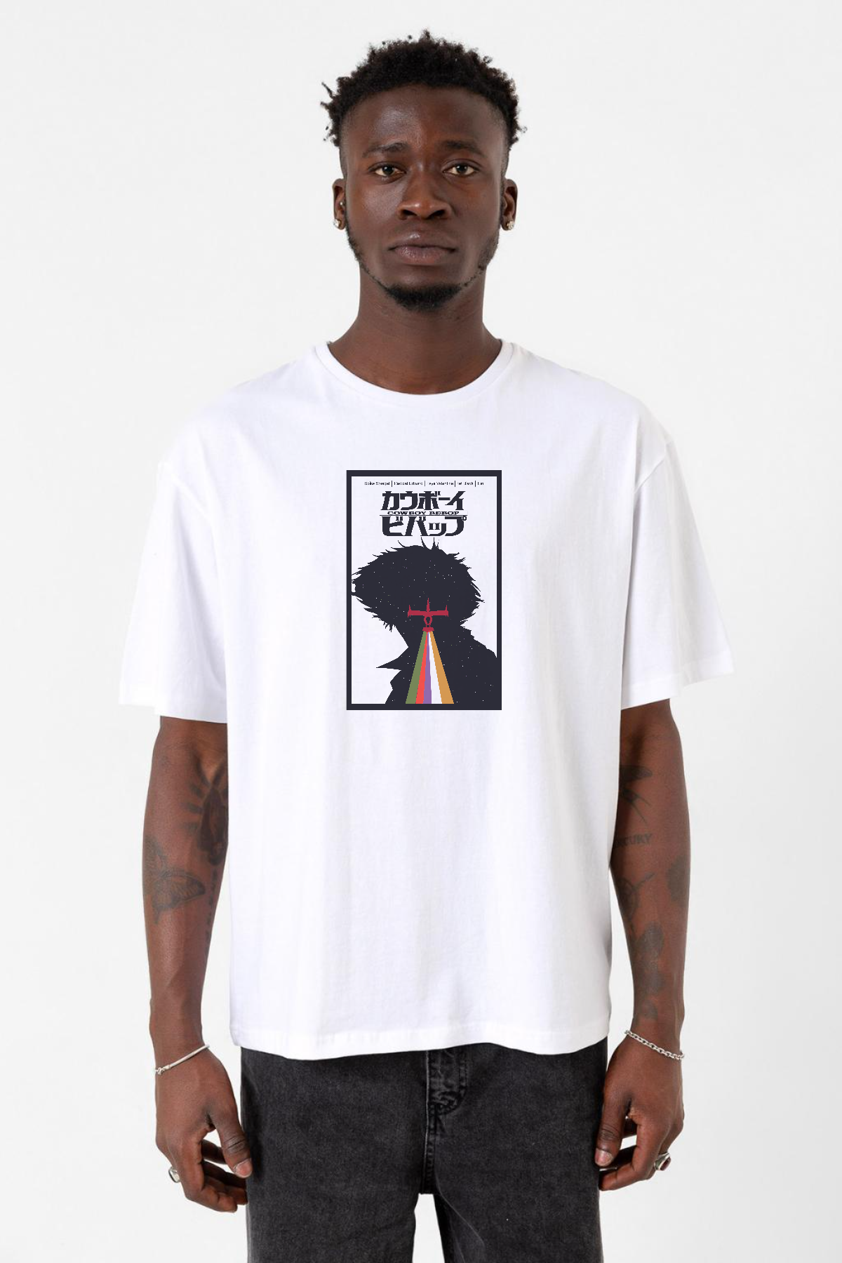 See You In Space Cowboys Minimalist Anime Poster Beyaz Erkek Oversize Tshirt